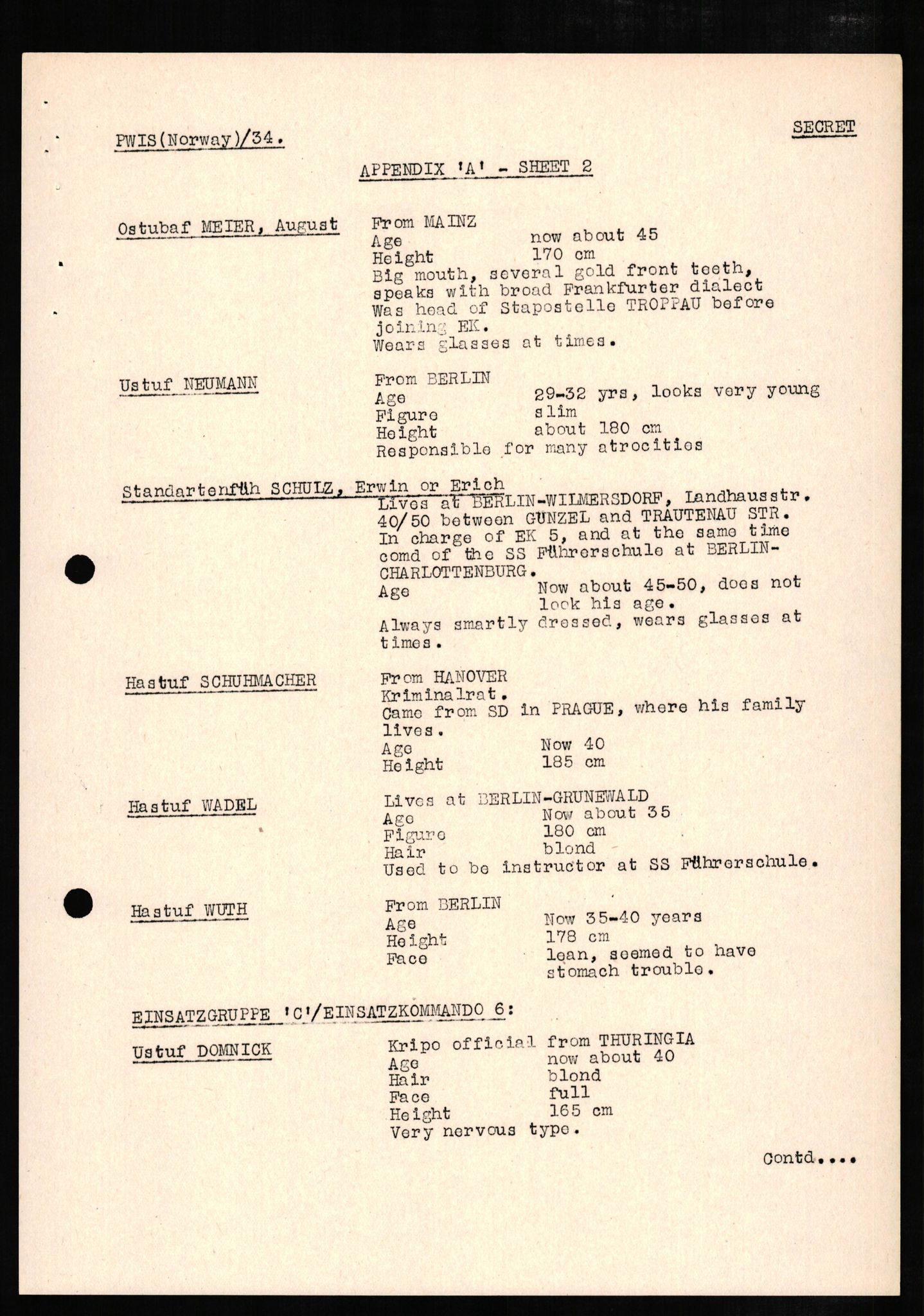 Forsvaret, Forsvarets overkommando II, RA/RAFA-3915/D/Db/L0006: CI Questionaires. Tyske okkupasjonsstyrker i Norge. Tyskere., 1945-1946, s. 217