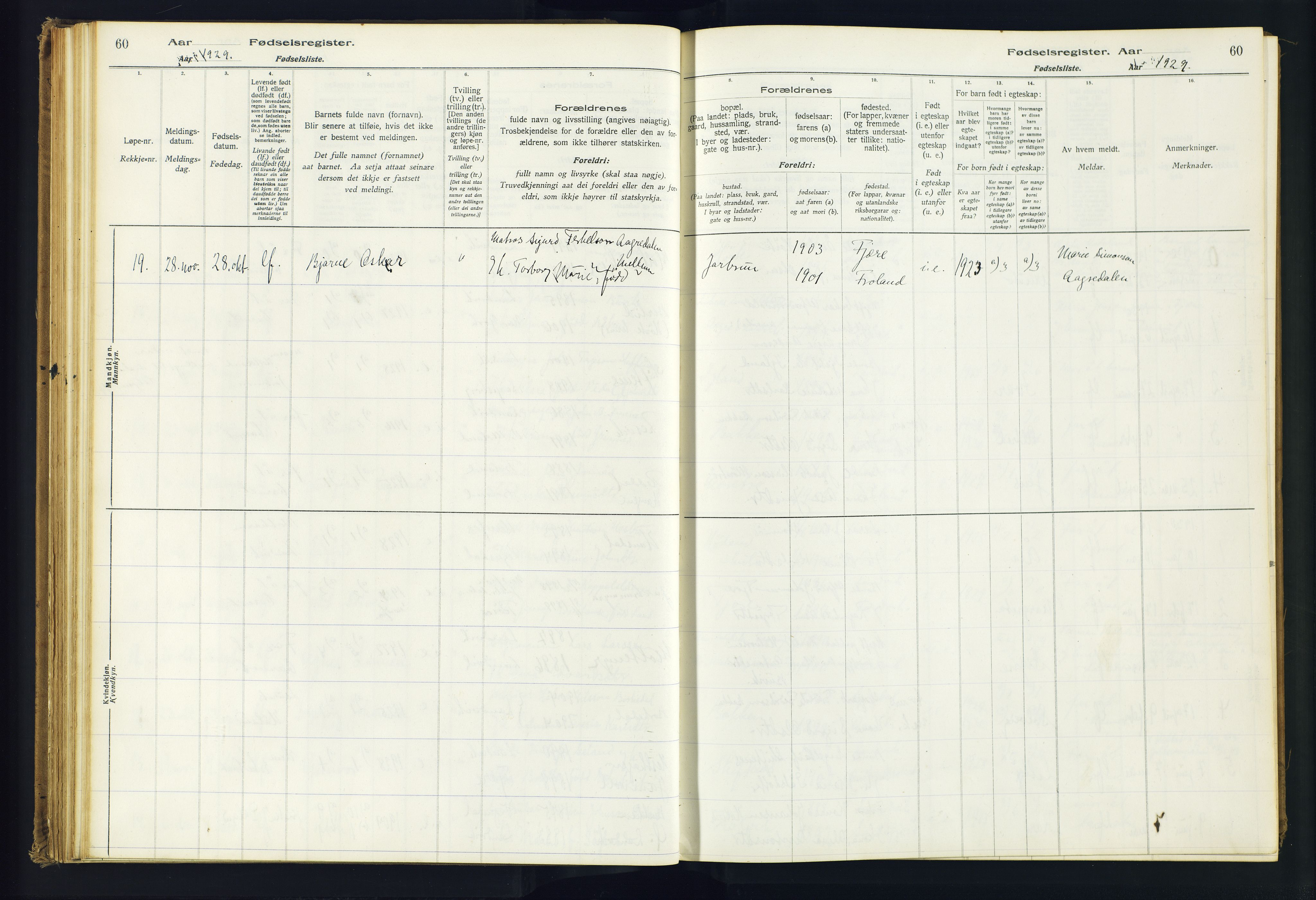 Hommedal sokneprestkontor, AV/SAK-1111-0023/J/Jd/L0001: Fødselsregister nr. 1, 1916-1962, s. 60