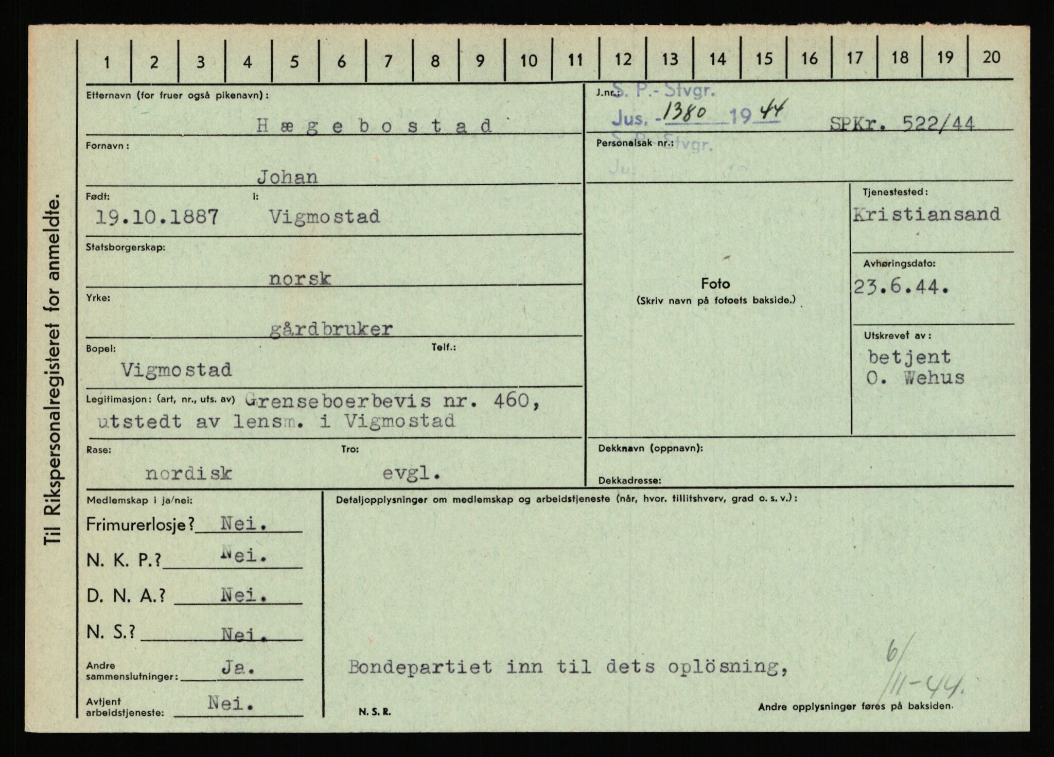 Statspolitiet - Hovedkontoret / Osloavdelingen, AV/RA-S-1329/C/Ca/L0007: Hol - Joelsen, 1943-1945, s. 1607