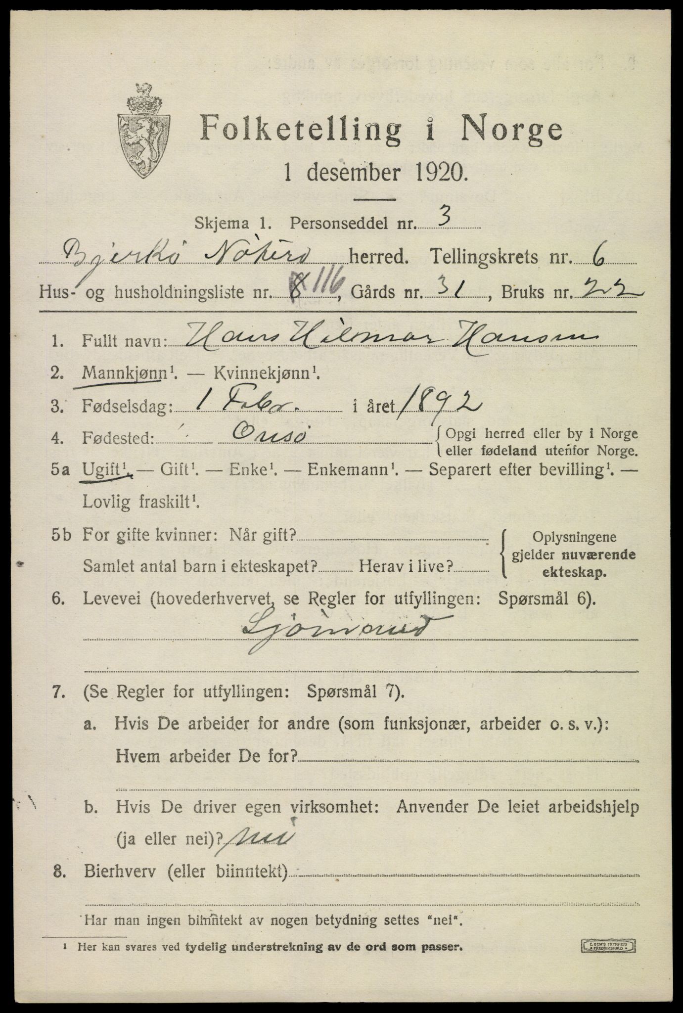 SAKO, Folketelling 1920 for 0722 Nøtterøy herred, 1920, s. 9413