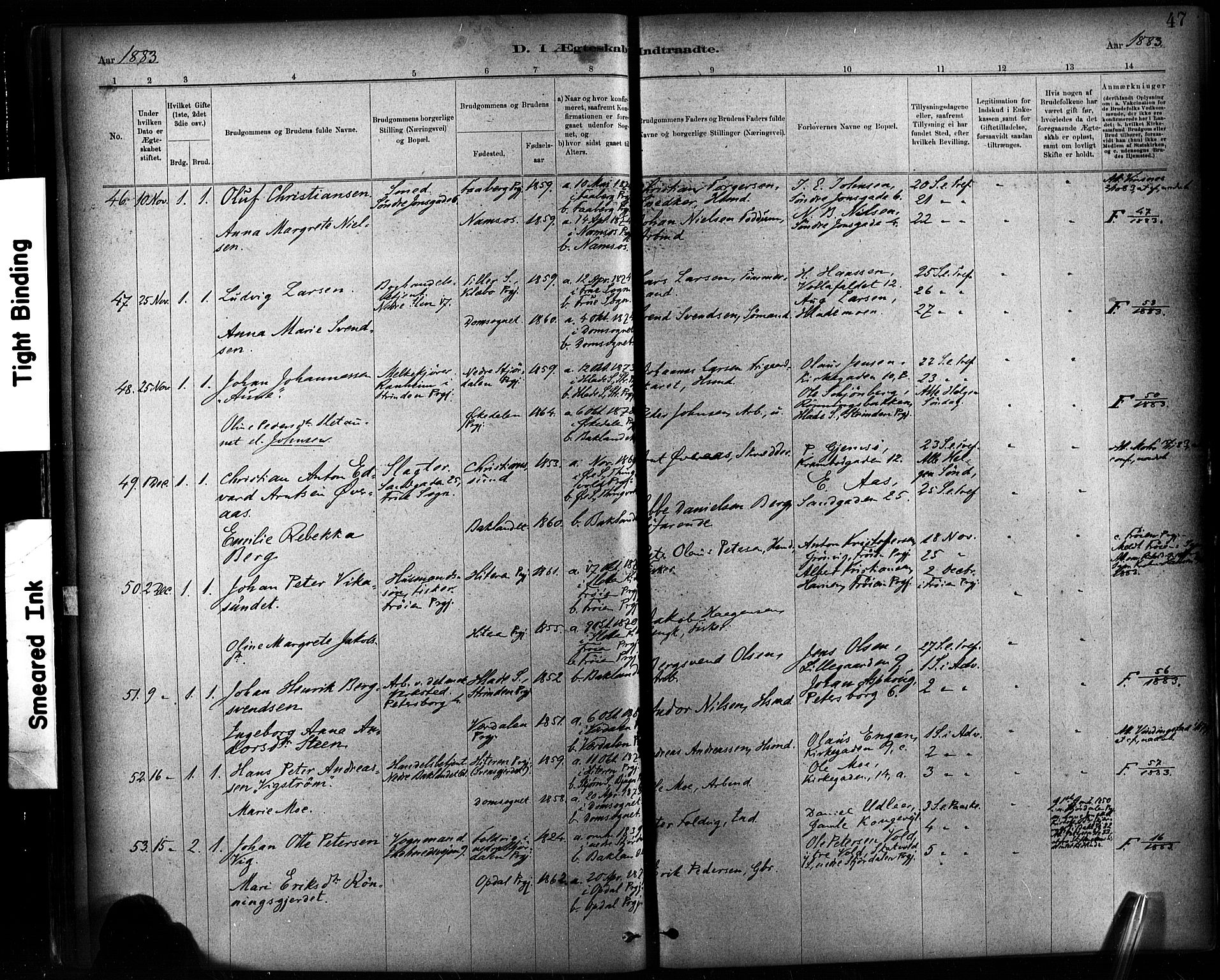 Ministerialprotokoller, klokkerbøker og fødselsregistre - Sør-Trøndelag, SAT/A-1456/604/L0189: Ministerialbok nr. 604A10, 1878-1892, s. 47