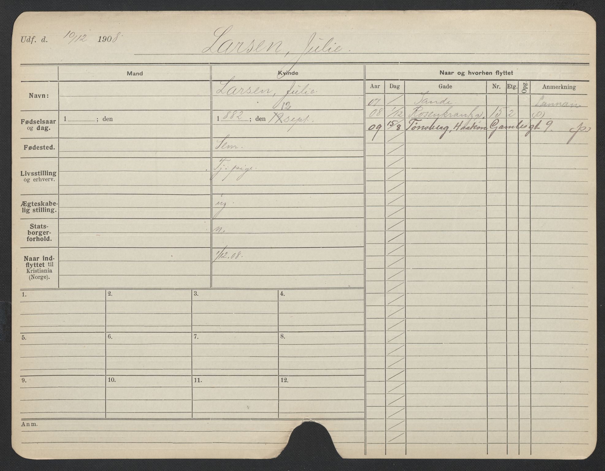 Oslo folkeregister, Registerkort, SAO/A-11715/F/Fa/Fac/L0019: Kvinner, 1906-1914, s. 976a