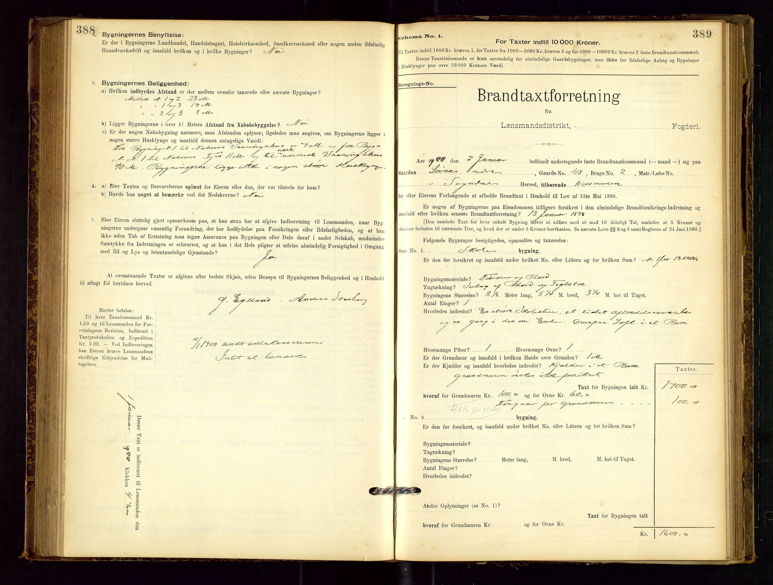 Sokndal lensmannskontor, AV/SAST-A-100417/Gob/L0001: "Brandtaxt-Protokol", 1895-1902, s. 388-389