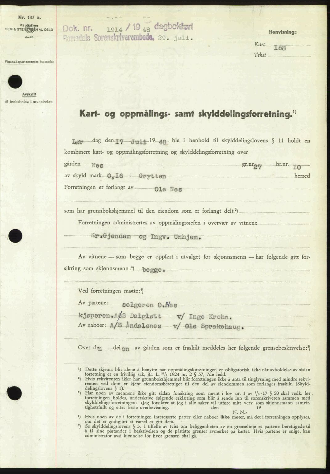 Romsdal sorenskriveri, SAT/A-4149/1/2/2C: Pantebok nr. A26, 1948-1948, Dagboknr: 1914/1948
