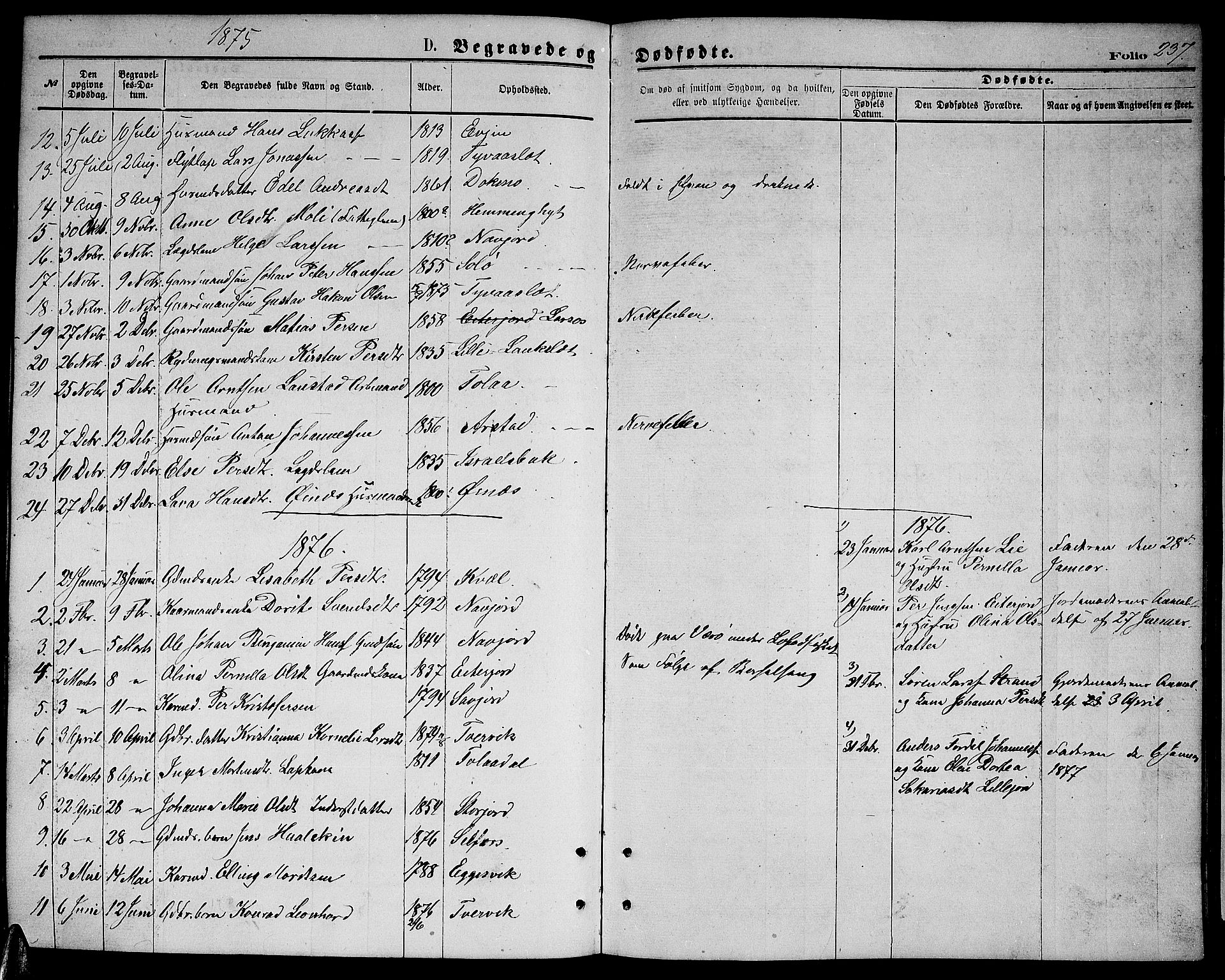 Ministerialprotokoller, klokkerbøker og fødselsregistre - Nordland, SAT/A-1459/846/L0653: Klokkerbok nr. 846C03, 1872-1887, s. 237