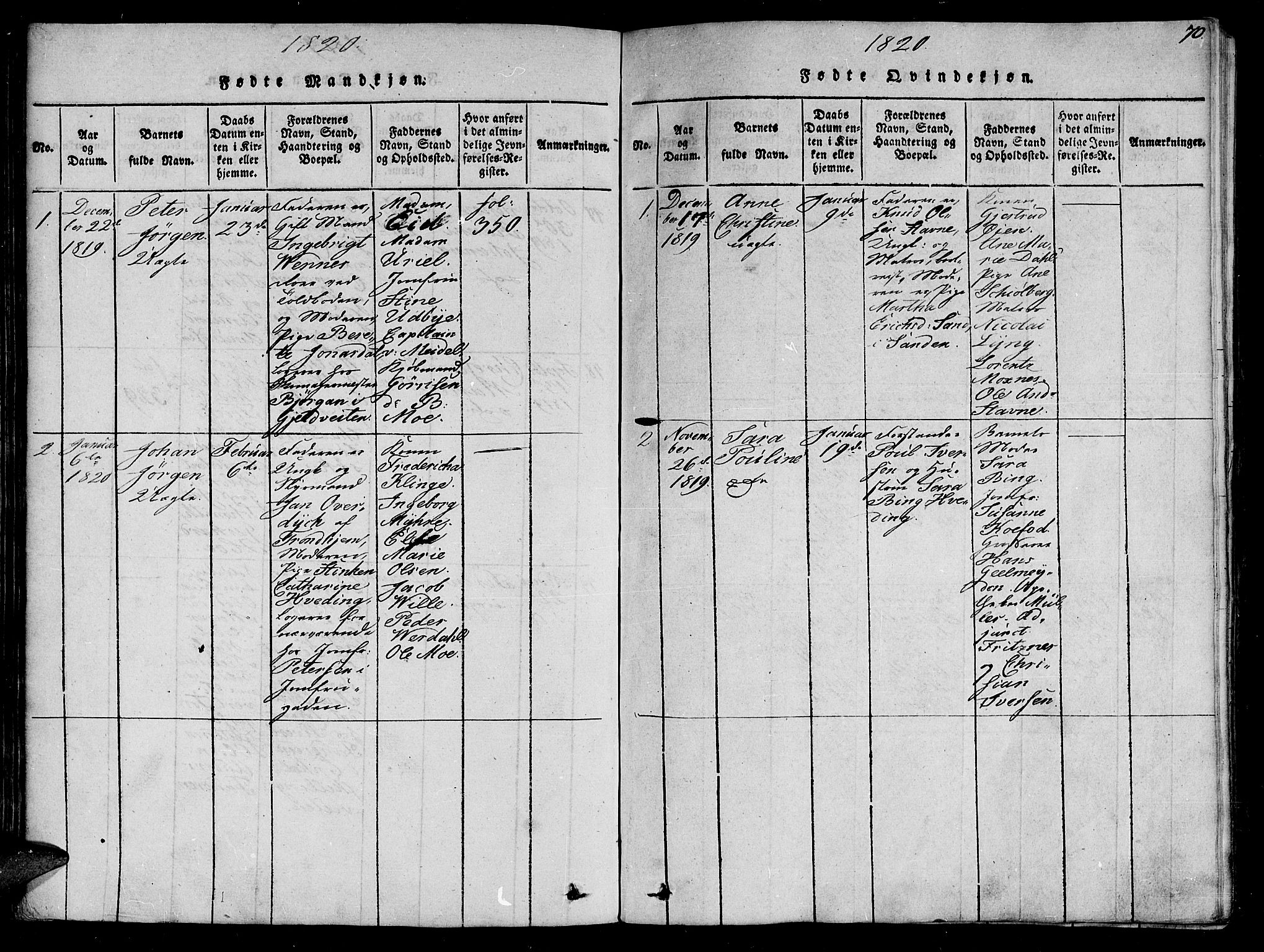 Ministerialprotokoller, klokkerbøker og fødselsregistre - Sør-Trøndelag, SAT/A-1456/602/L0107: Ministerialbok nr. 602A05, 1815-1821, s. 70