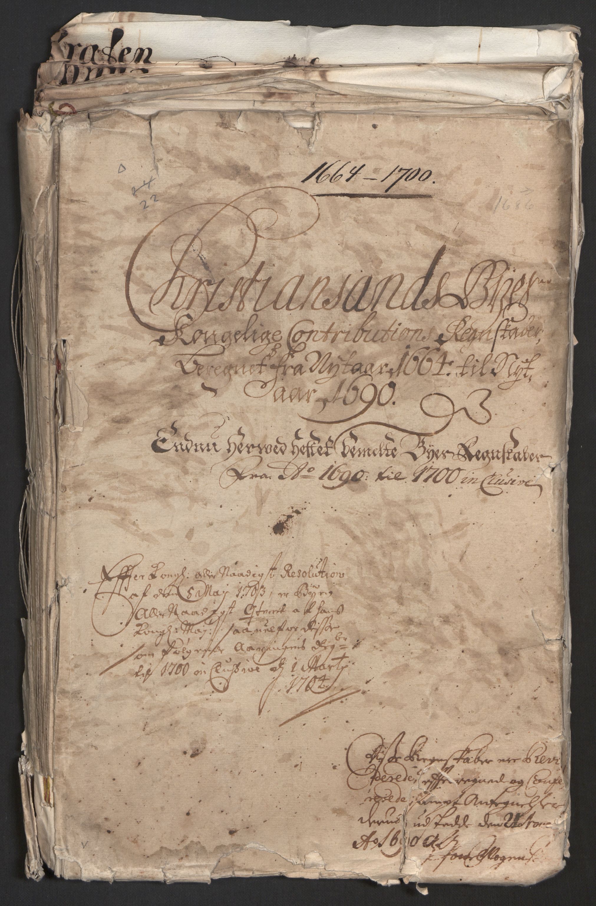 Rentekammeret inntil 1814, Reviderte regnskaper, Byregnskaper, RA/EA-4066/R/Rm/L0258: [M1] Kontribusjonsregnskap, 1664-1700, s. 3
