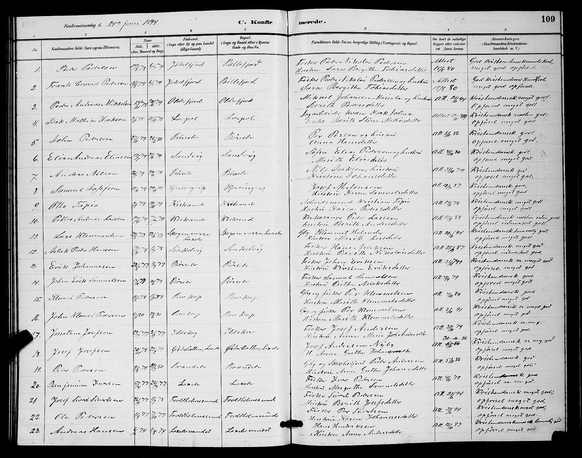 Kistrand/Porsanger sokneprestembete, AV/SATØ-S-1351/H/Hb/L0004.klokk: Klokkerbok nr. 4, 1885-1894, s. 109