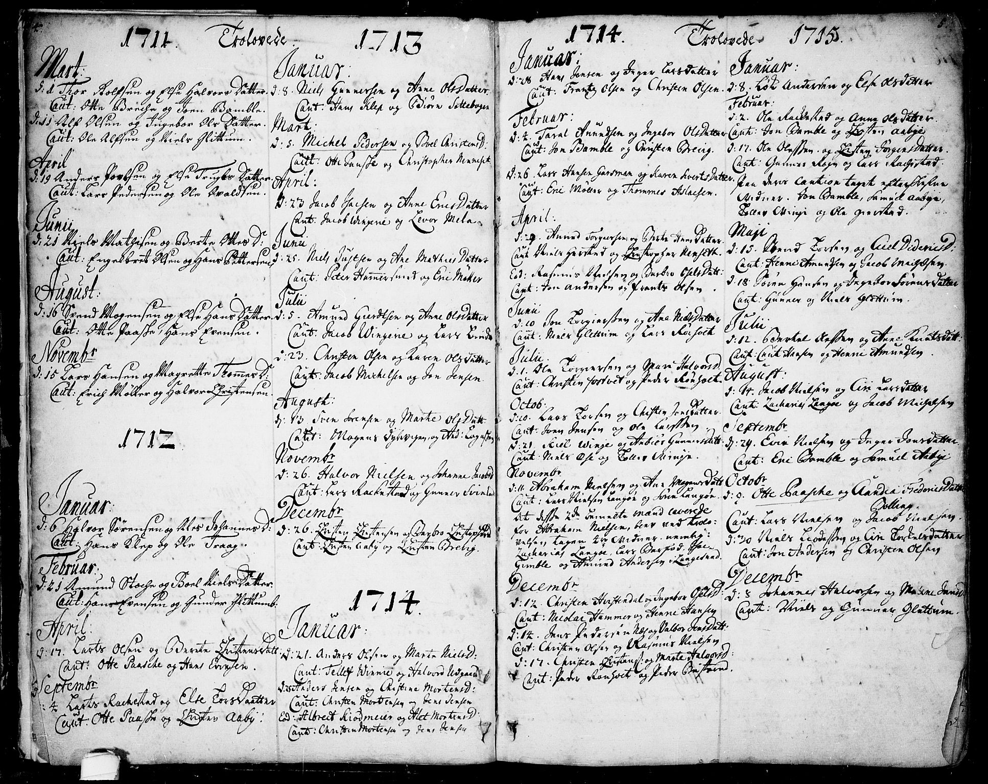 Bamble kirkebøker, AV/SAKO-A-253/F/Fa/L0001: Ministerialbok nr. I 1, 1702-1774, s. 4-5