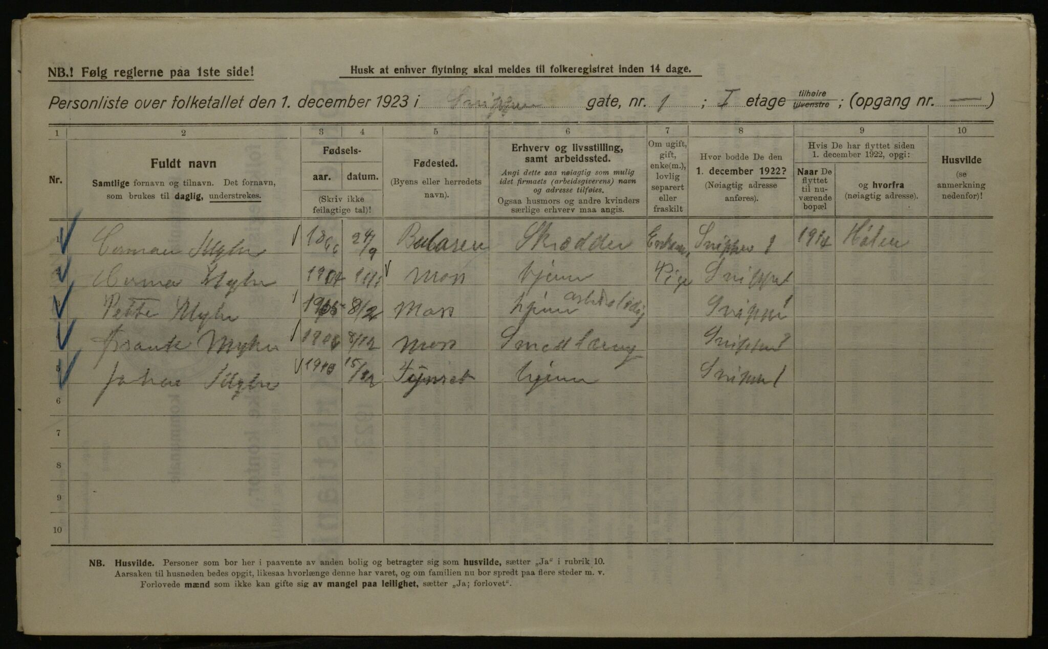 OBA, Kommunal folketelling 1.12.1923 for Kristiania, 1923, s. 108072