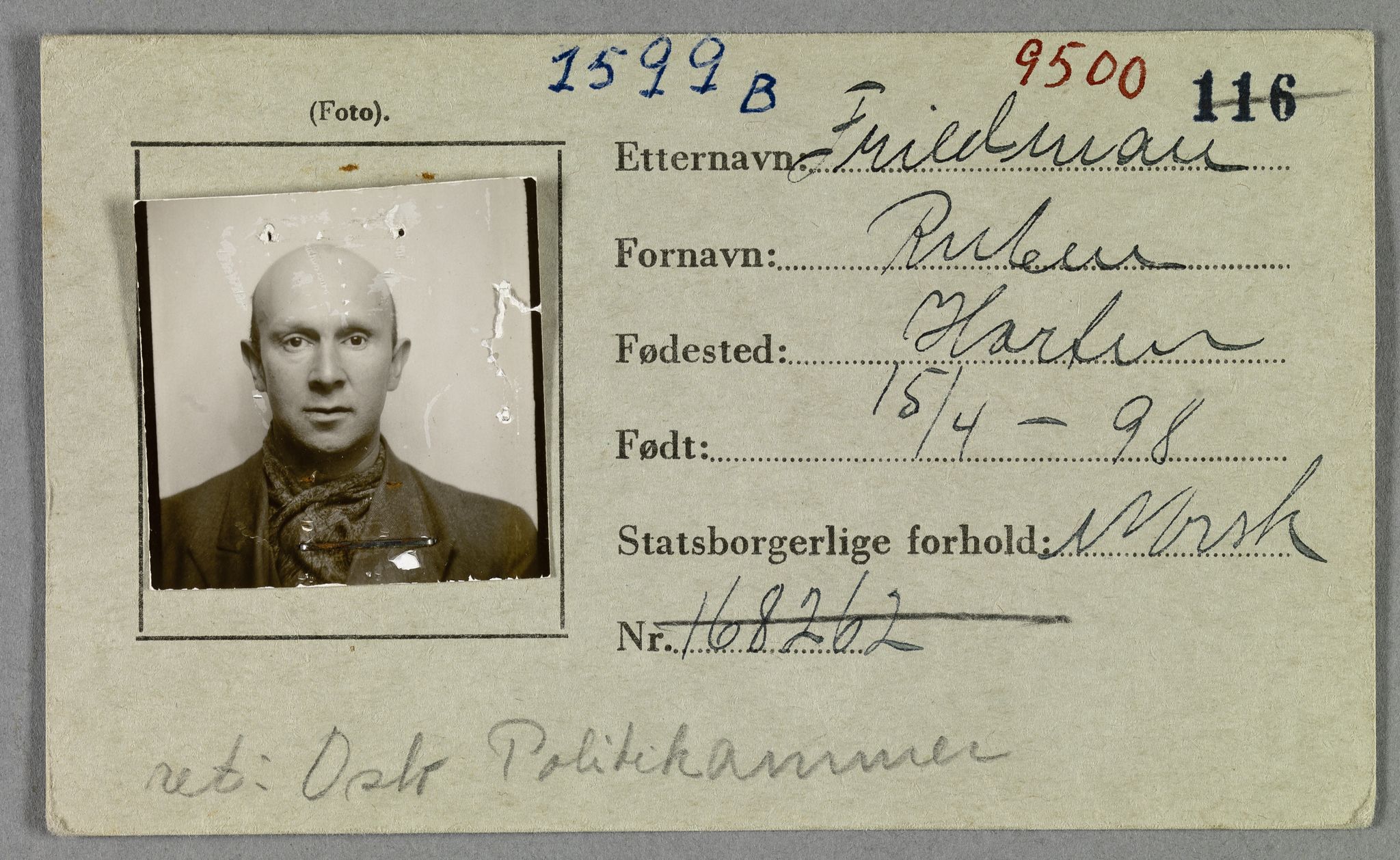 Sosialdepartementet, Våre Falne, RA/S-1708/E/Ee/L0021A: Fotografier av jøder på legitimasjonskort (1941-42), 1941-1942, s. 127