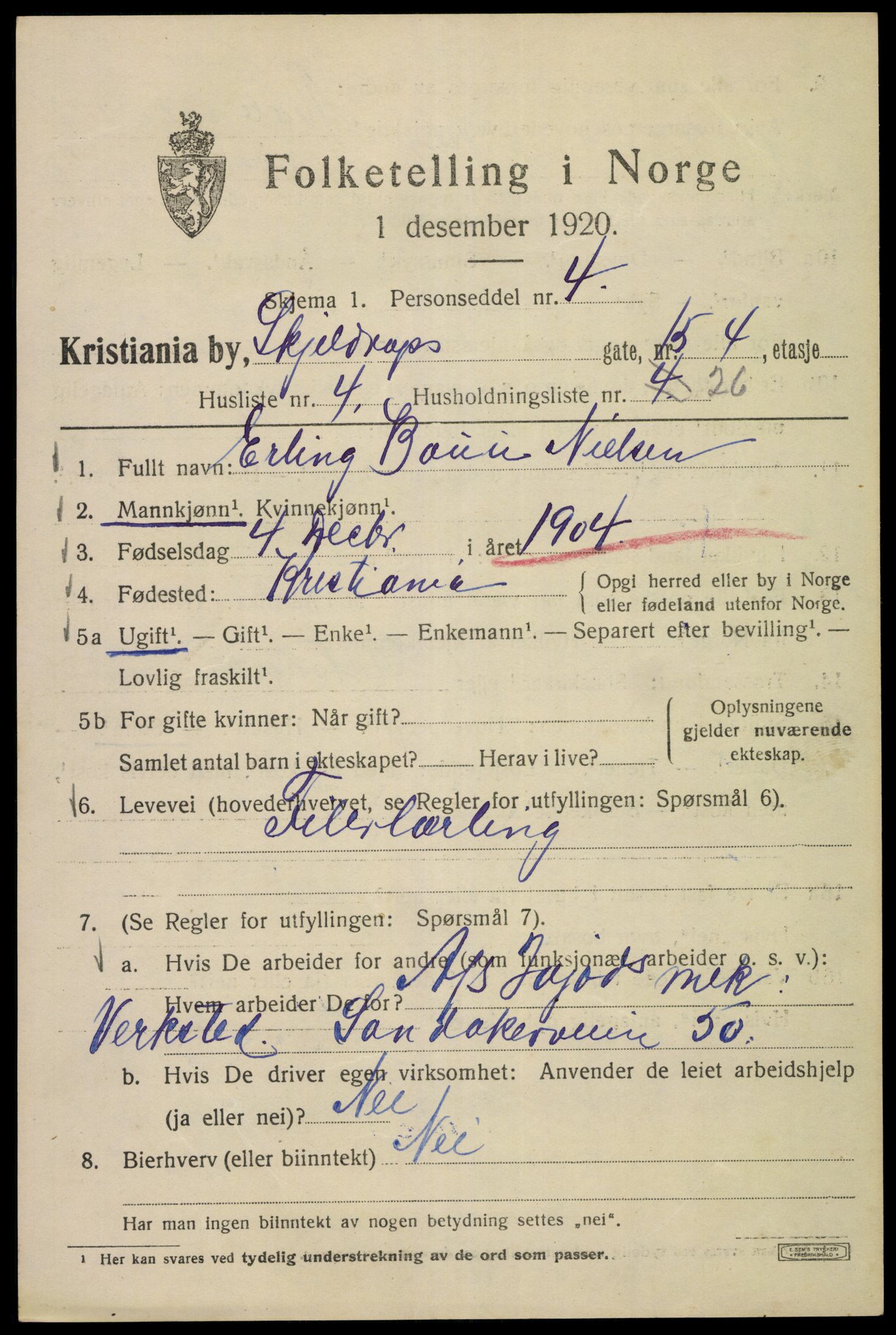 SAO, Folketelling 1920 for 0301 Kristiania kjøpstad, 1920, s. 513599
