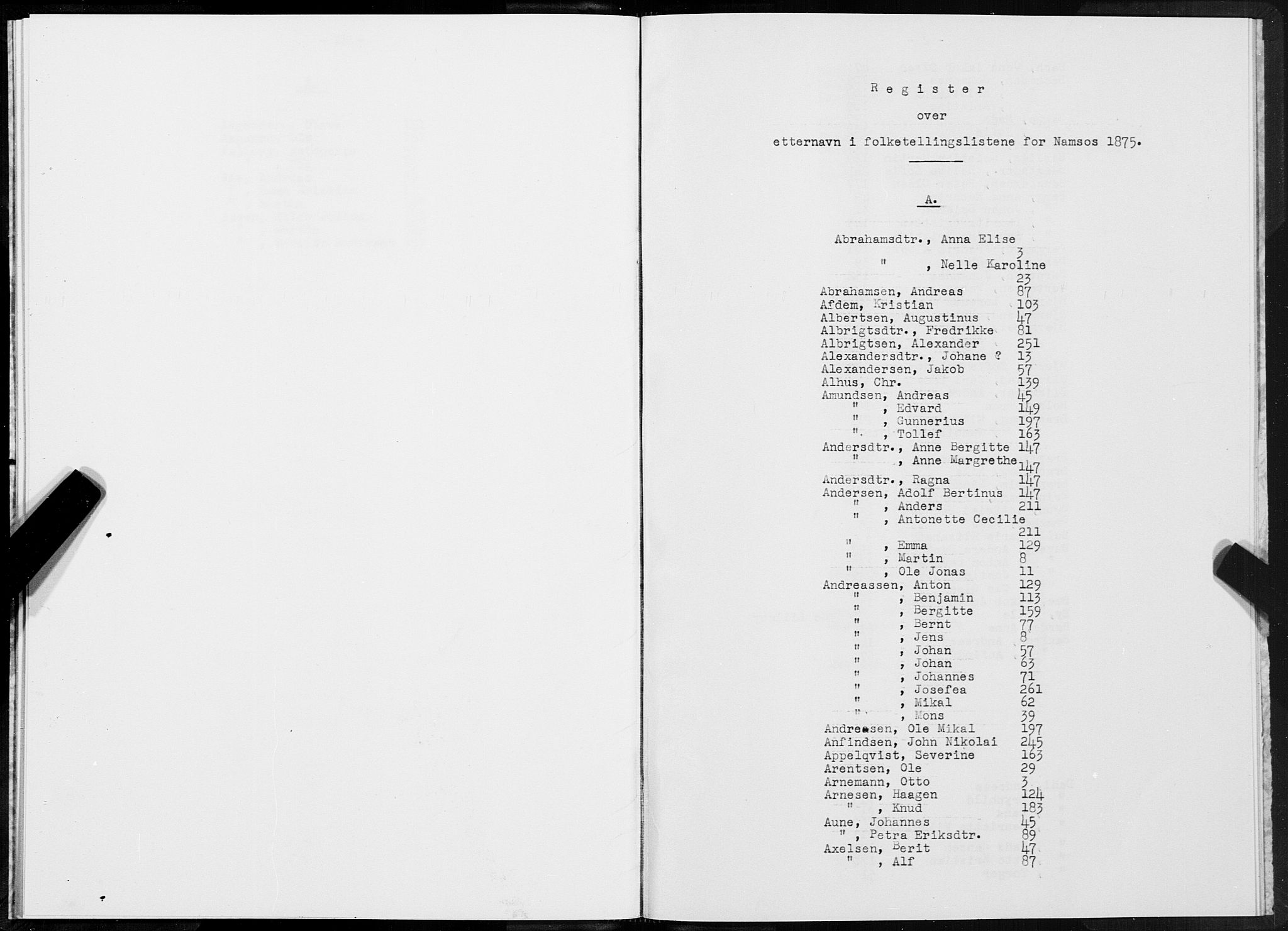 SAT, Folketelling 1875 for 1703B Namsos prestegjeld, Namsos ladested, 1875