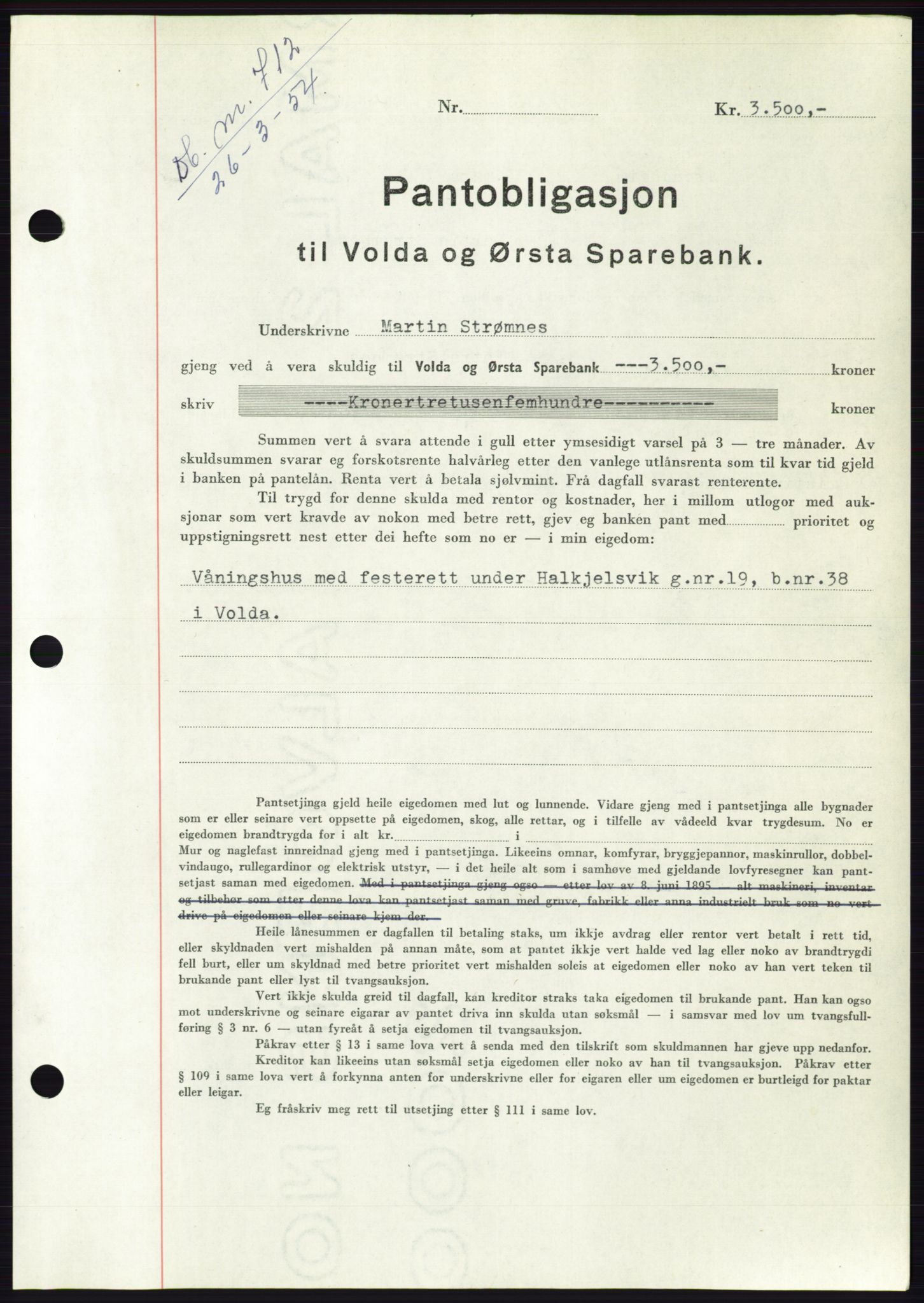 Søre Sunnmøre sorenskriveri, AV/SAT-A-4122/1/2/2C/L0124: Pantebok nr. 12B, 1953-1954, Dagboknr: 712/1954