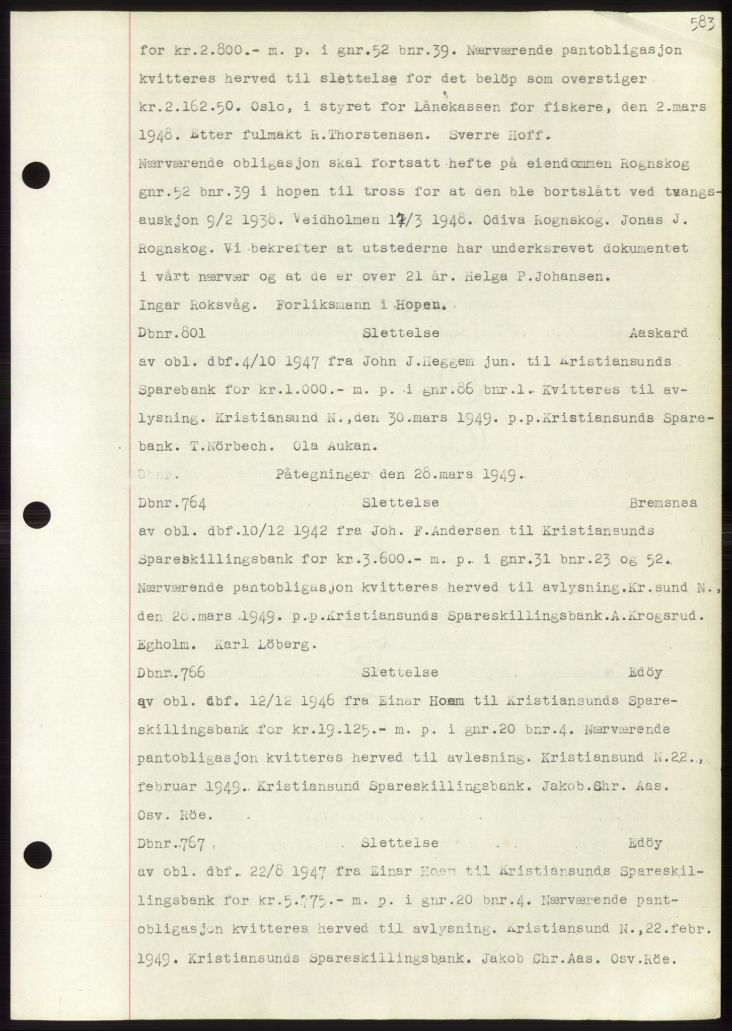 Nordmøre sorenskriveri, SAT/A-4132/1/2/2Ca: Pantebok nr. C82b, 1946-1951, Dagboknr: 801/1949
