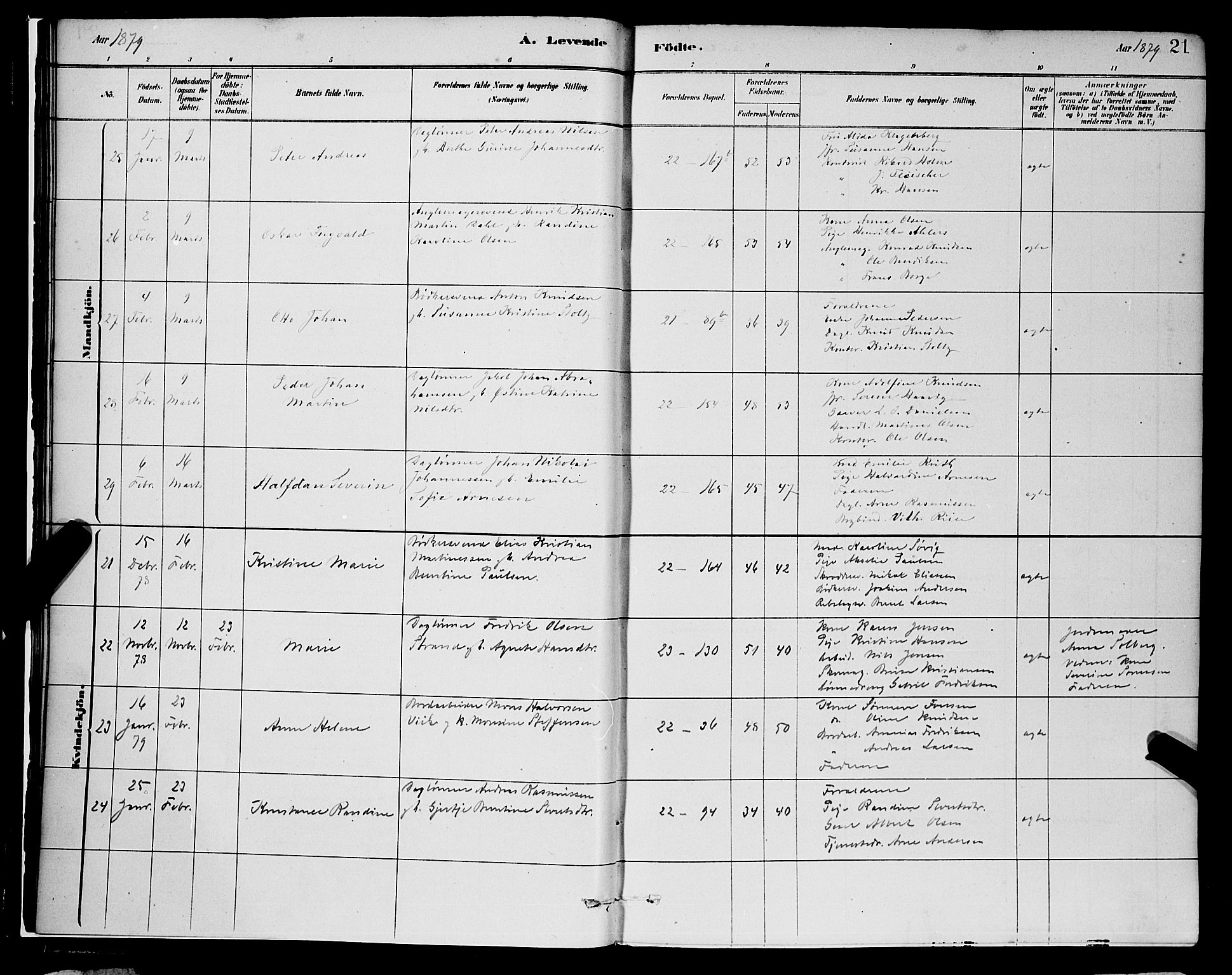 Korskirken sokneprestembete, AV/SAB-A-76101/H/Hab: Klokkerbok nr. B 8, 1878-1887, s. 21