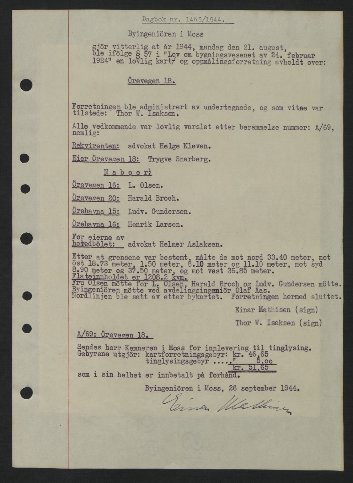 Moss sorenskriveri, SAO/A-10168: Pantebok nr. A13, 1944-1945, Dagboknr: 1465/1944