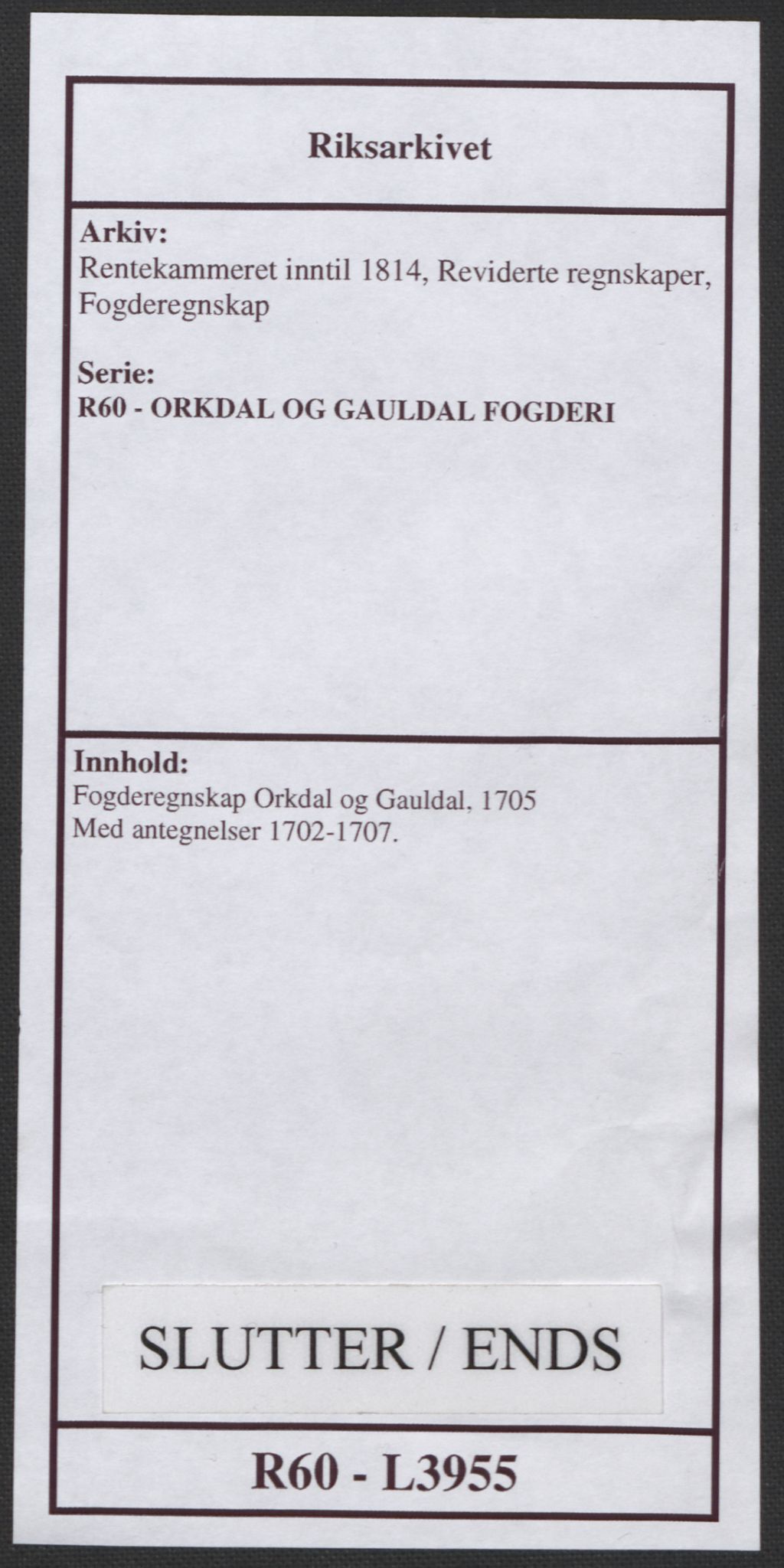 Rentekammeret inntil 1814, Reviderte regnskaper, Fogderegnskap, AV/RA-EA-4092/R60/L3955: Fogderegnskap Orkdal og Gauldal, 1705, s. 582