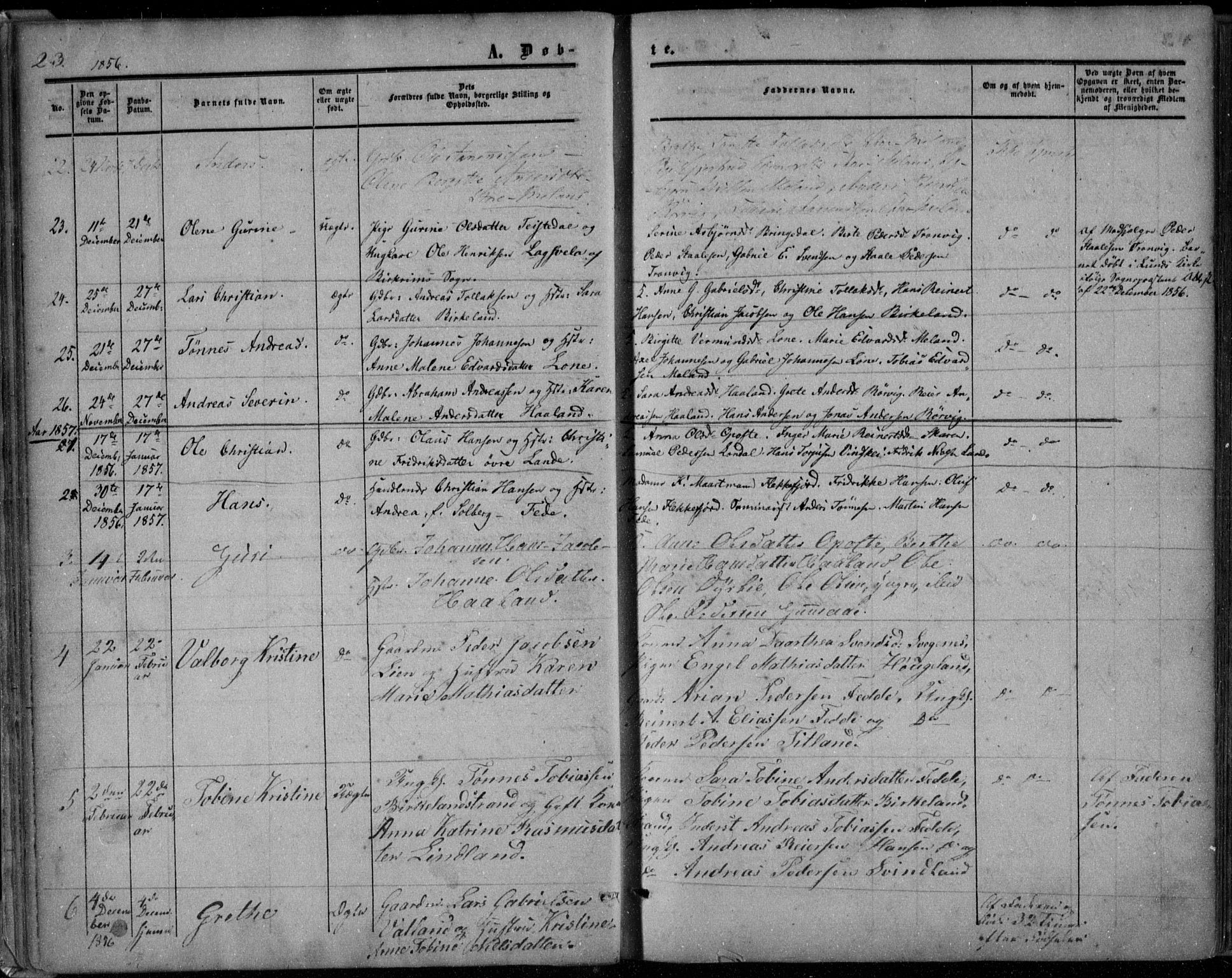 Kvinesdal sokneprestkontor, SAK/1111-0026/F/Fa/Faa/L0002: Ministerialbok nr. A 2, 1850-1876, s. 23
