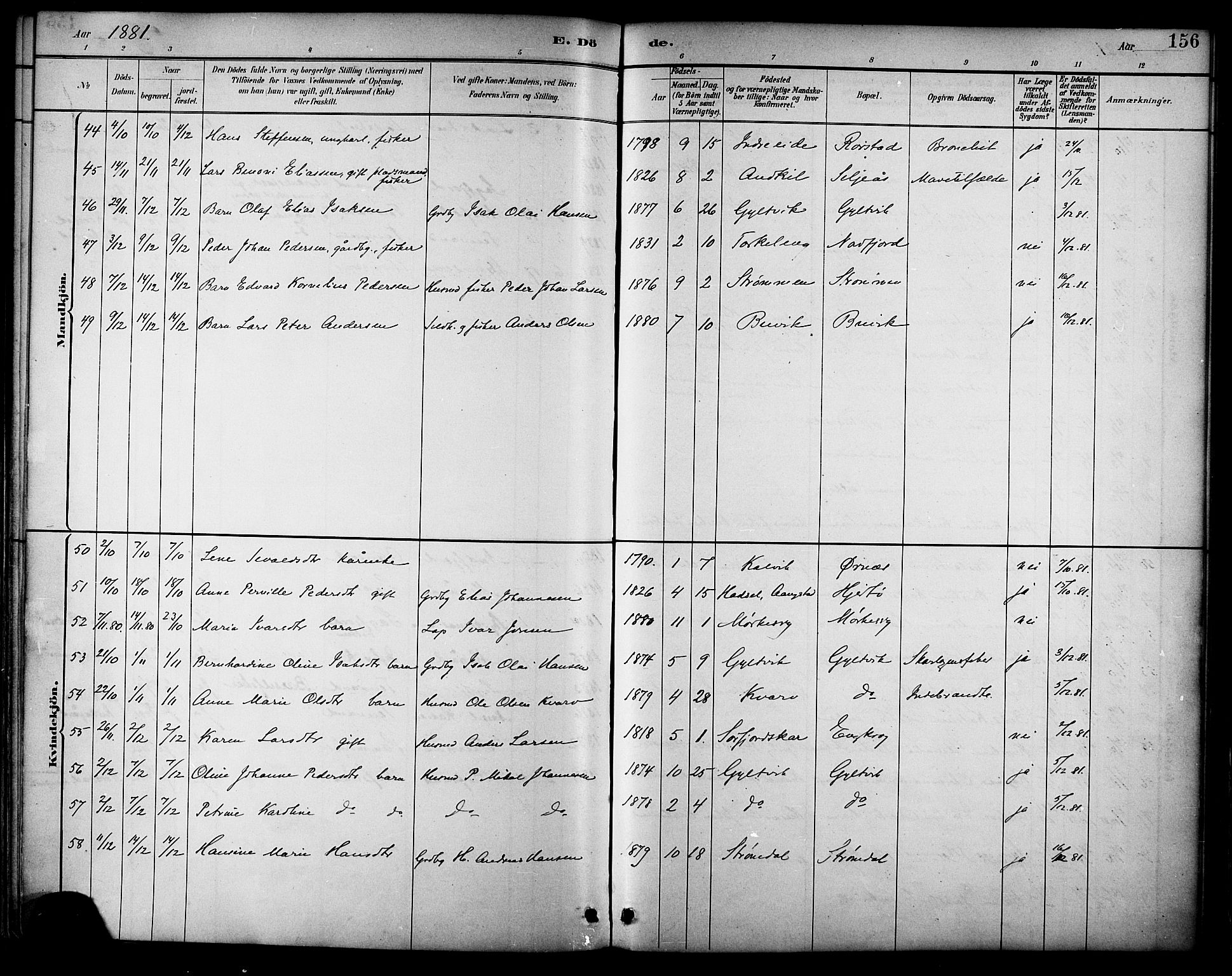 Ministerialprotokoller, klokkerbøker og fødselsregistre - Nordland, AV/SAT-A-1459/854/L0778: Ministerialbok nr. 854A01 /2, 1881-1888, s. 156