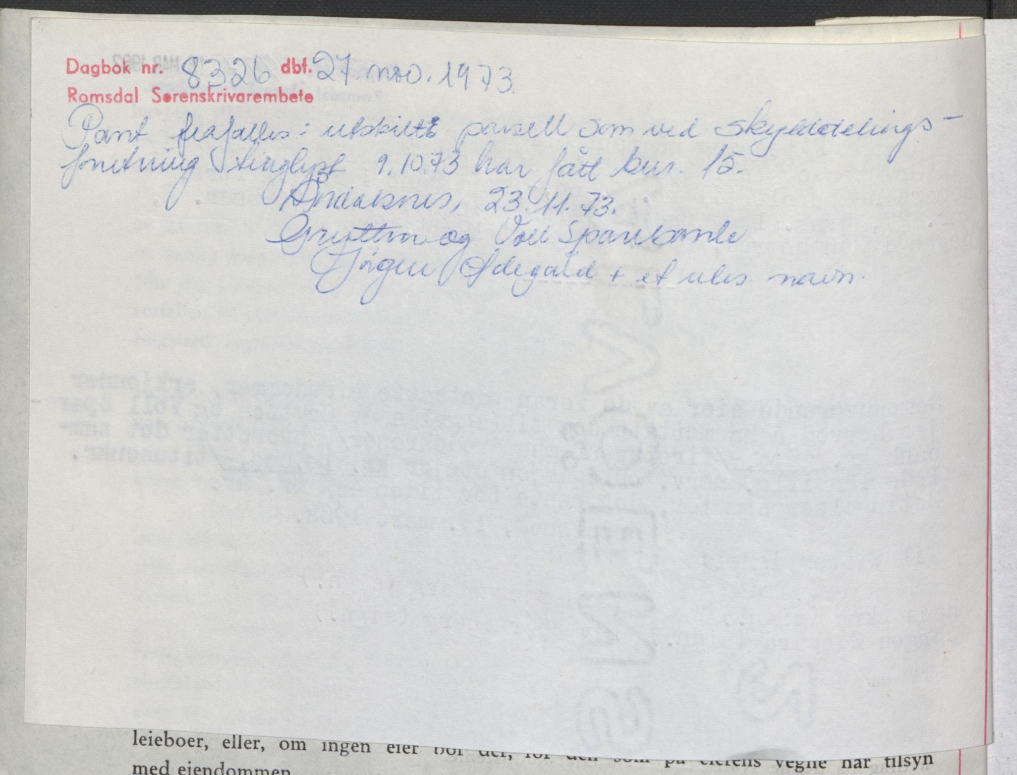 Romsdal sorenskriveri, SAT/A-4149/1/2/2C: Pantebok nr. B3, 1946-1948, Dagboknr: 8326/1973
