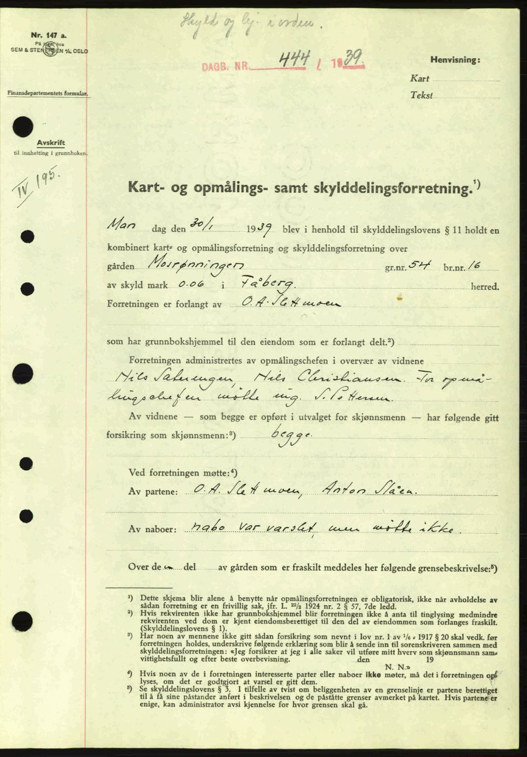 Sør-Gudbrandsdal tingrett, SAH/TING-004/H/Hb/Hbd/L0005: Pantebok nr. A5, 1938-1939, Dagboknr: 444/1939