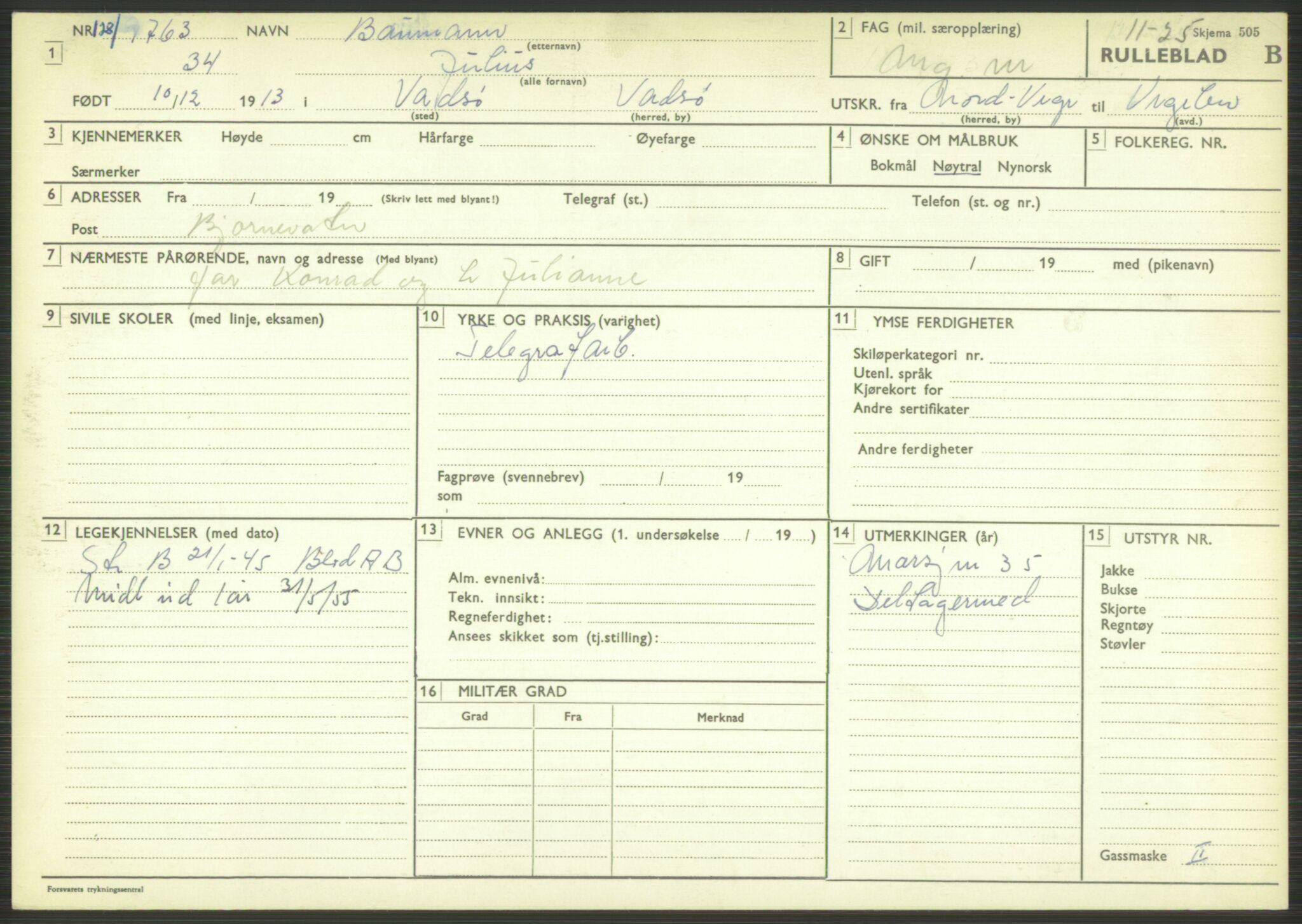 Forsvaret, Varanger bataljon, AV/RA-RAFA-2258/1/D/L0444: Rulleblad for menige født 1913-1914, 1913-1914, s. 30