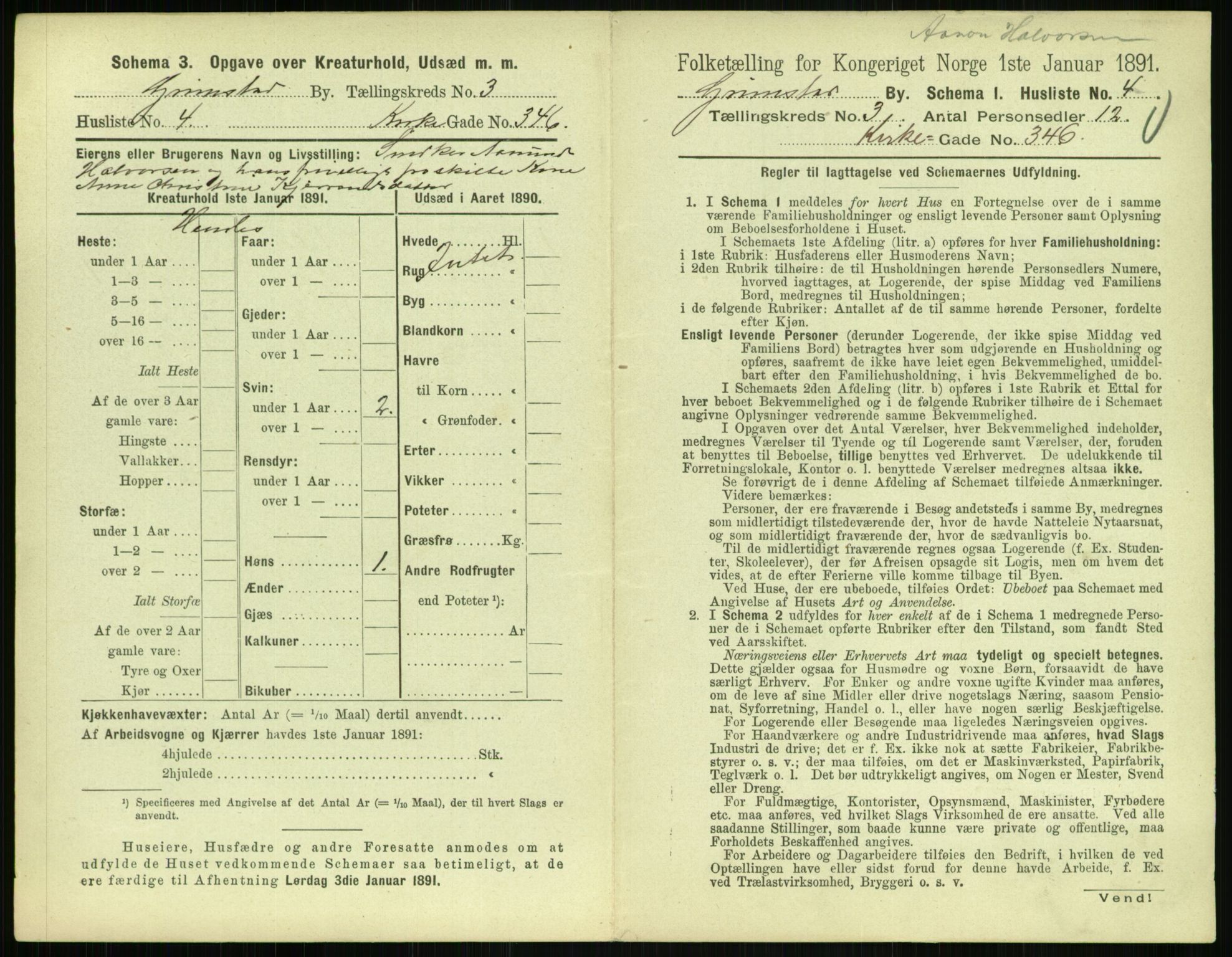 RA, Folketelling 1891 for 0904 Grimstad kjøpstad, 1891, s. 306