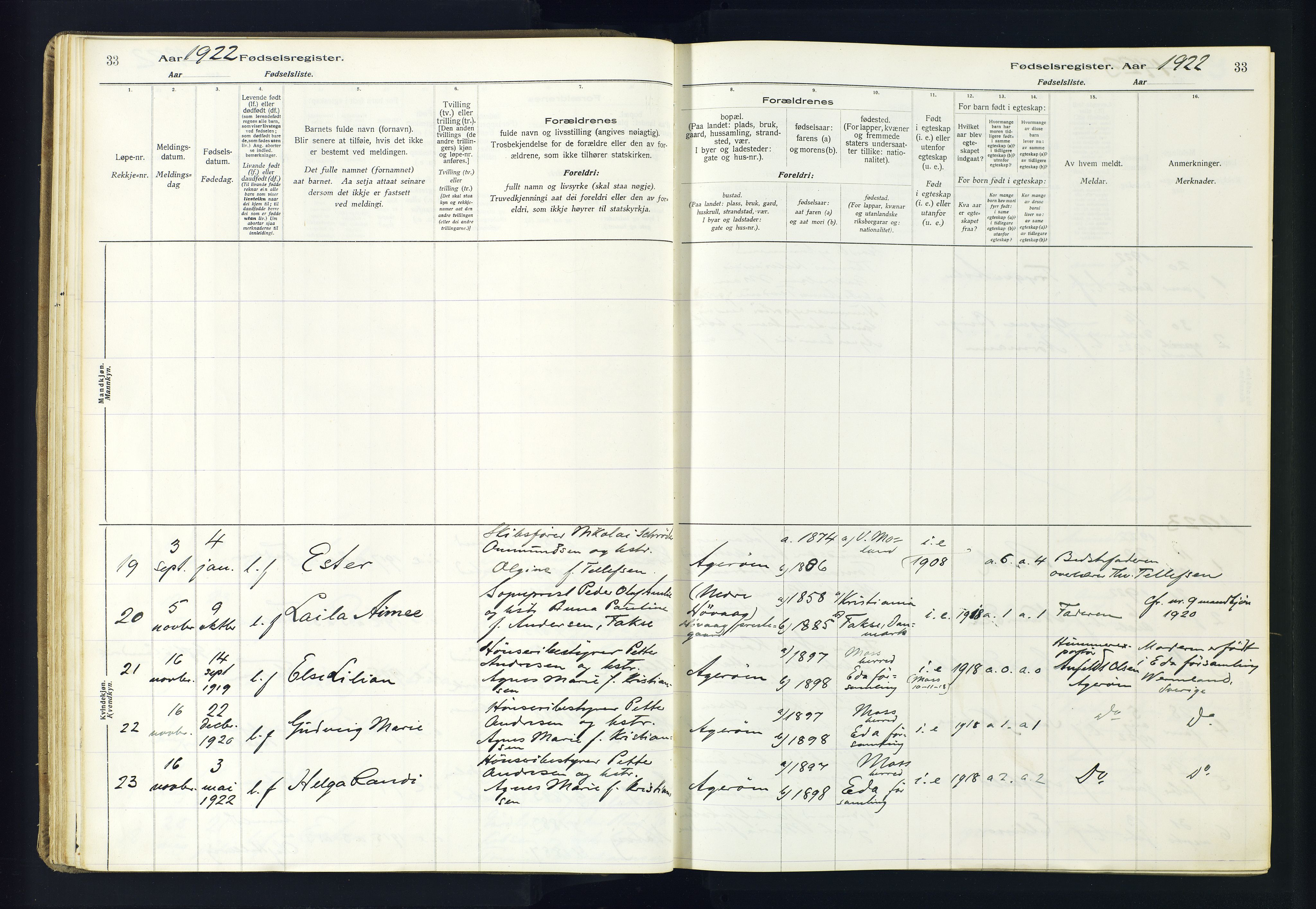 Høvåg sokneprestkontor, AV/SAK-1111-0025/J/Ja/L0001: Fødselsregister nr. II.4.2, 1916-1982, s. 33