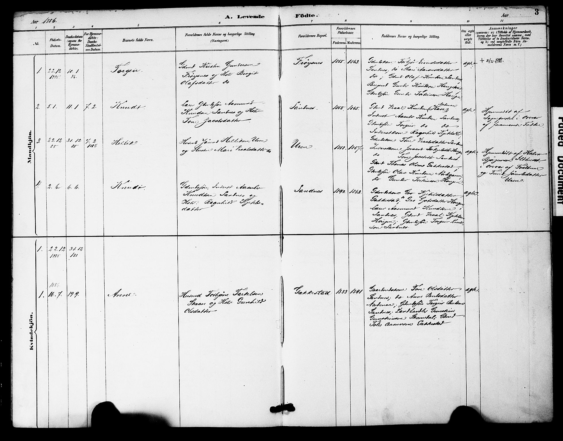 Bygland sokneprestkontor, AV/SAK-1111-0006/F/Fa/Fac/L0001: Ministerialbok nr. A 1, 1885-1909, s. 3