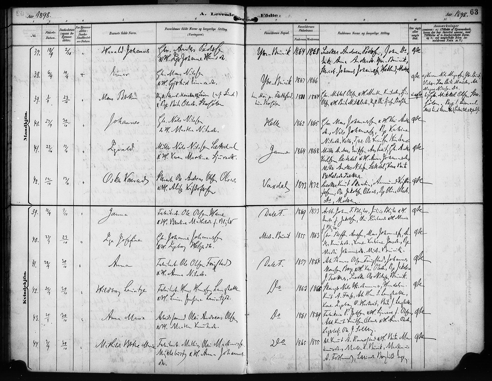 Bruvik Sokneprestembete, AV/SAB-A-74701/H/Haa: Ministerialbok nr. B 2, 1893-1903, s. 63