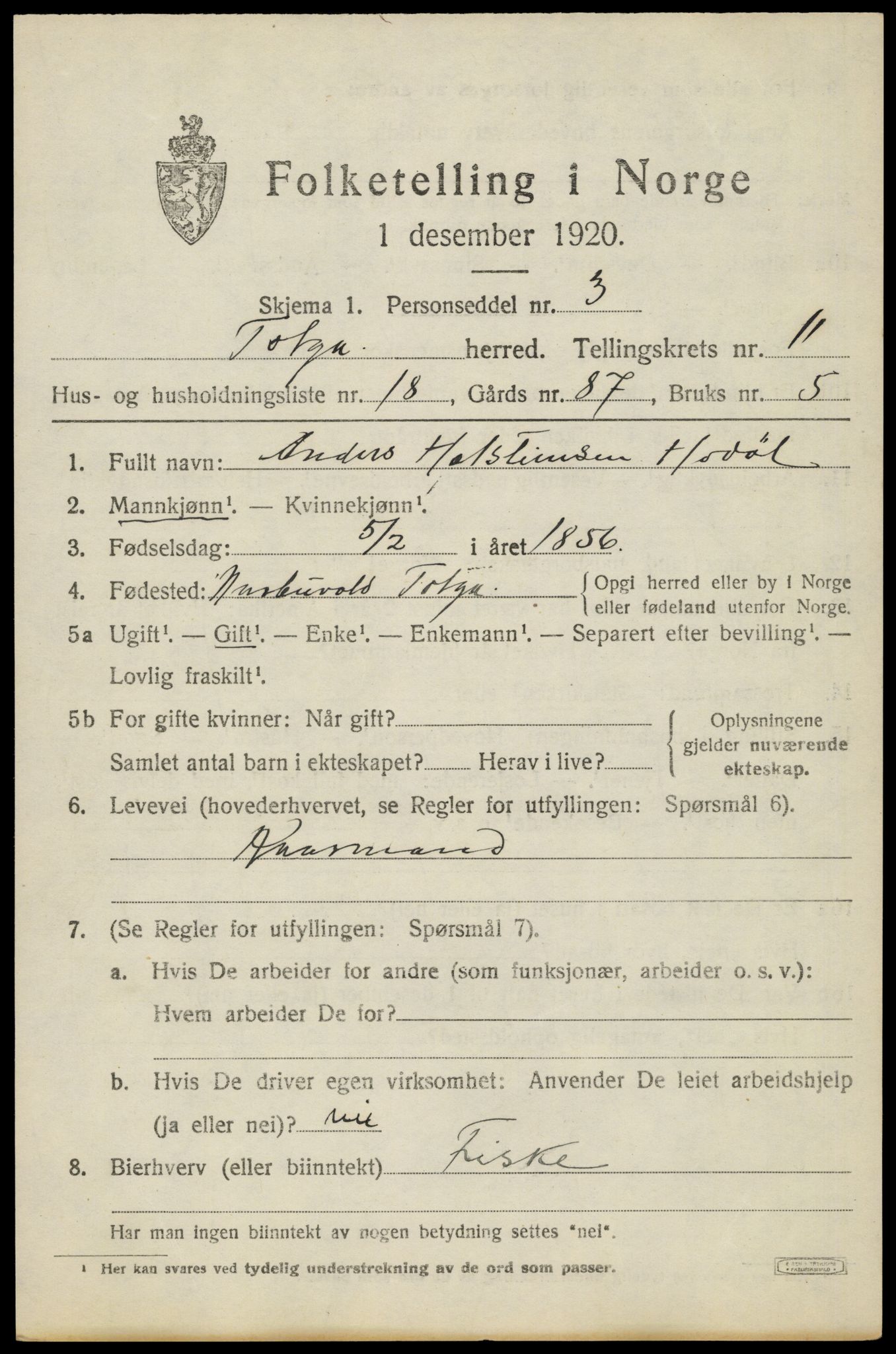 SAH, Folketelling 1920 for 0436 Tolga herred, 1920, s. 5441