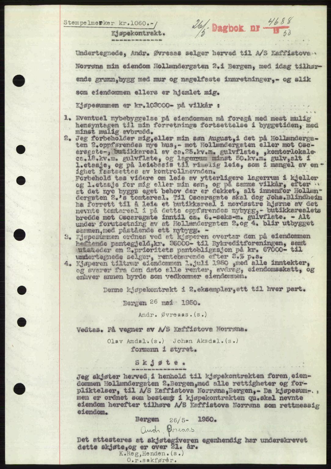 Byfogd og Byskriver i Bergen, AV/SAB-A-3401/03/03Bc/L0032: Pantebok nr. A26, 1950-1950, Dagboknr: 4688/1950