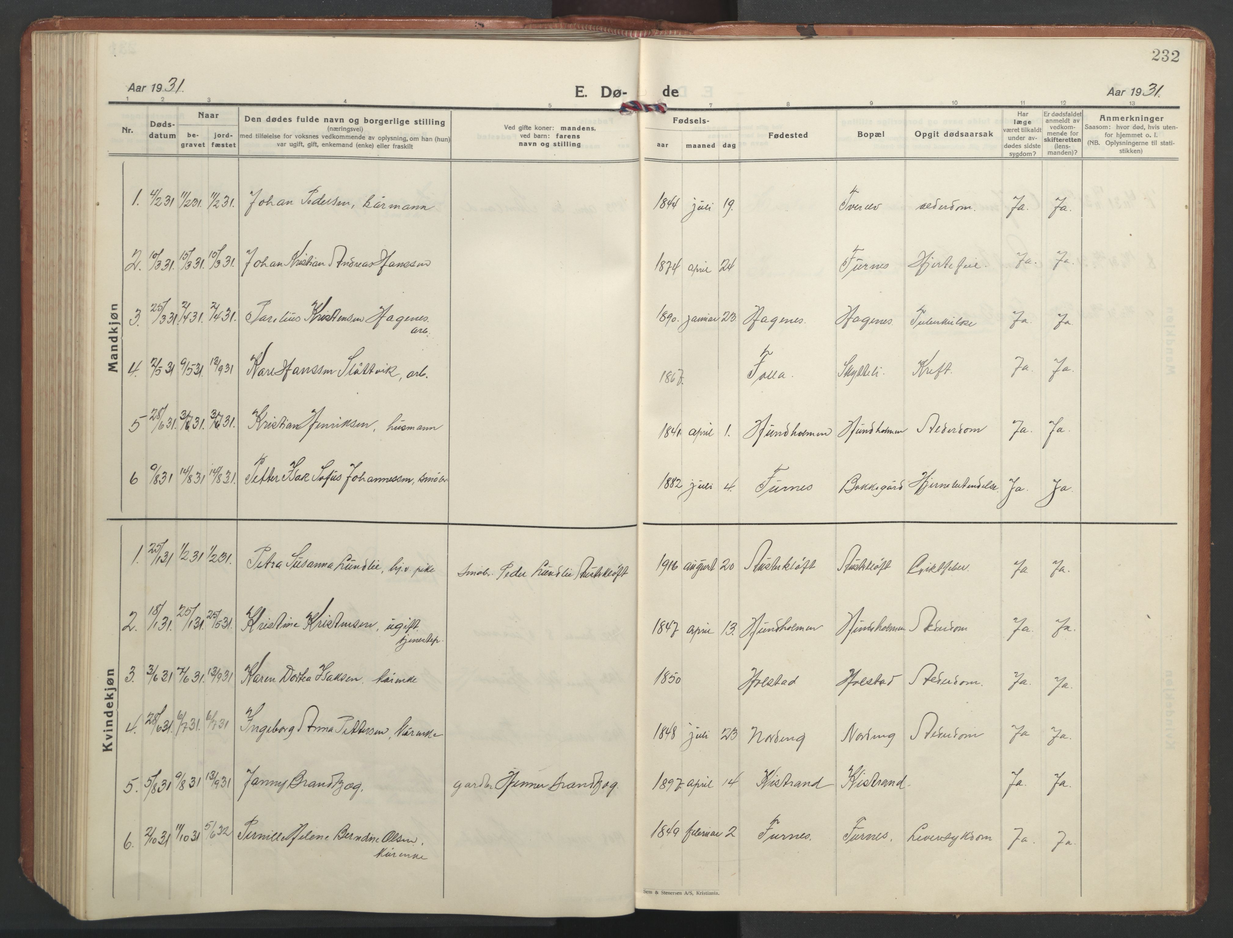 Ministerialprotokoller, klokkerbøker og fødselsregistre - Nordland, AV/SAT-A-1459/851/L0727: Klokkerbok nr. 851C02, 1925-1948, s. 232