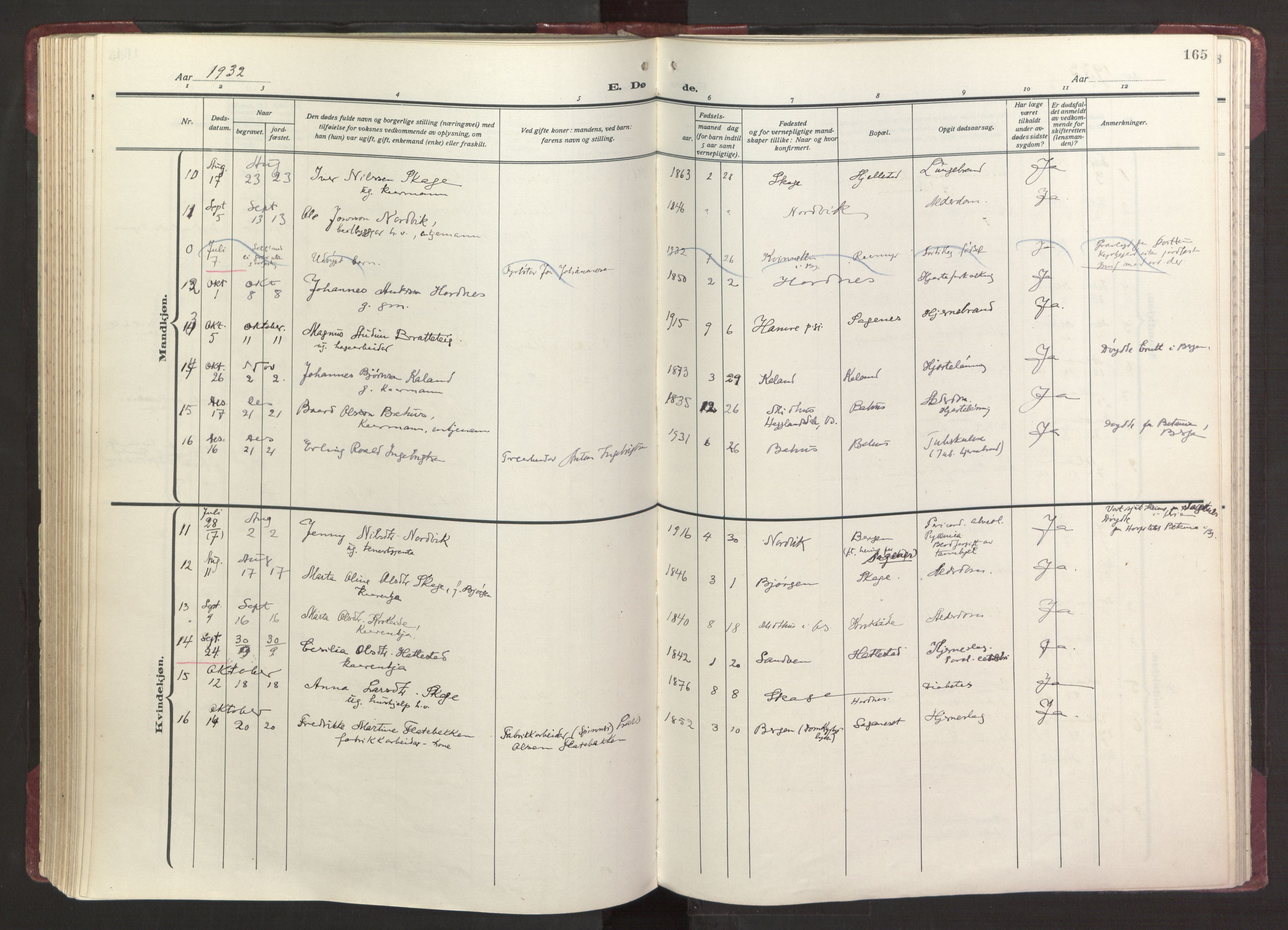 Fana Sokneprestembete, AV/SAB-A-75101/H/Haa/Haab/L0006: Ministerialbok nr. B 6, 1923-1967, s. 165