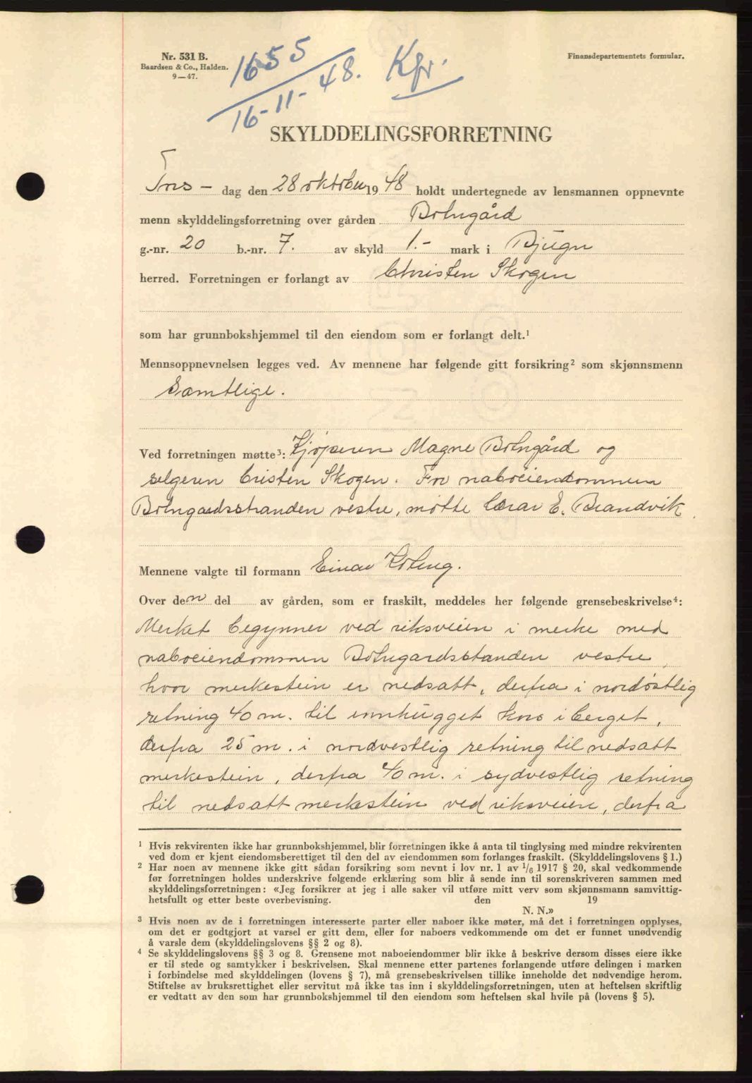 Fosen sorenskriveri, AV/SAT-A-1107/1/2/2C: Pantebok nr. A8, 1948-1948, Dagboknr: 1655/1948