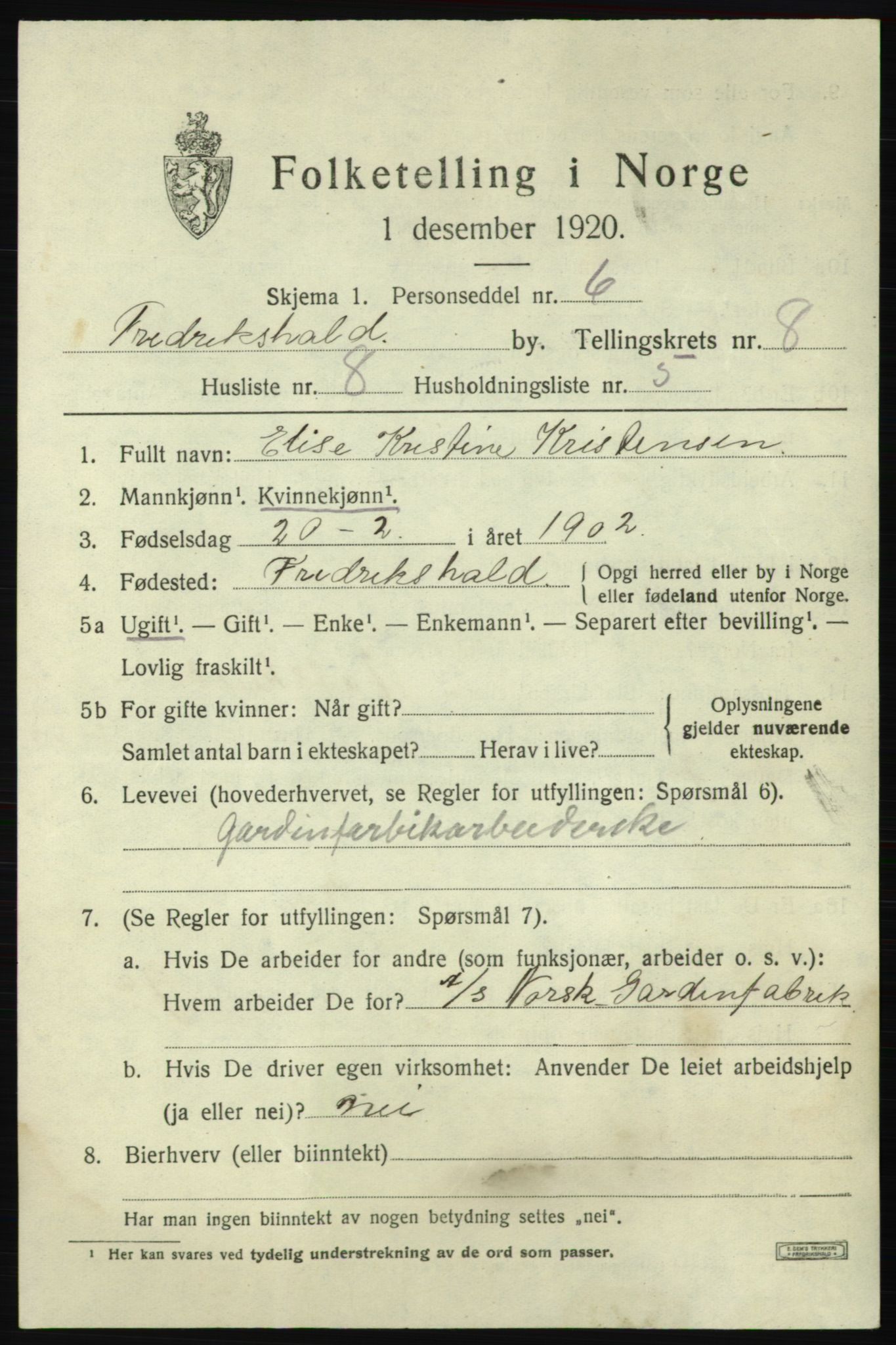 SAO, Folketelling 1920 for 0101 Fredrikshald kjøpstad, 1920, s. 14813