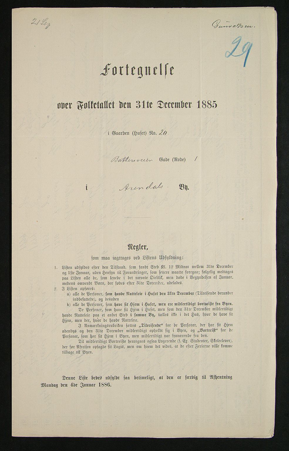 SAK, Folketelling 1885 for 0903 Arendal kjøpstad, 1885, s. 29