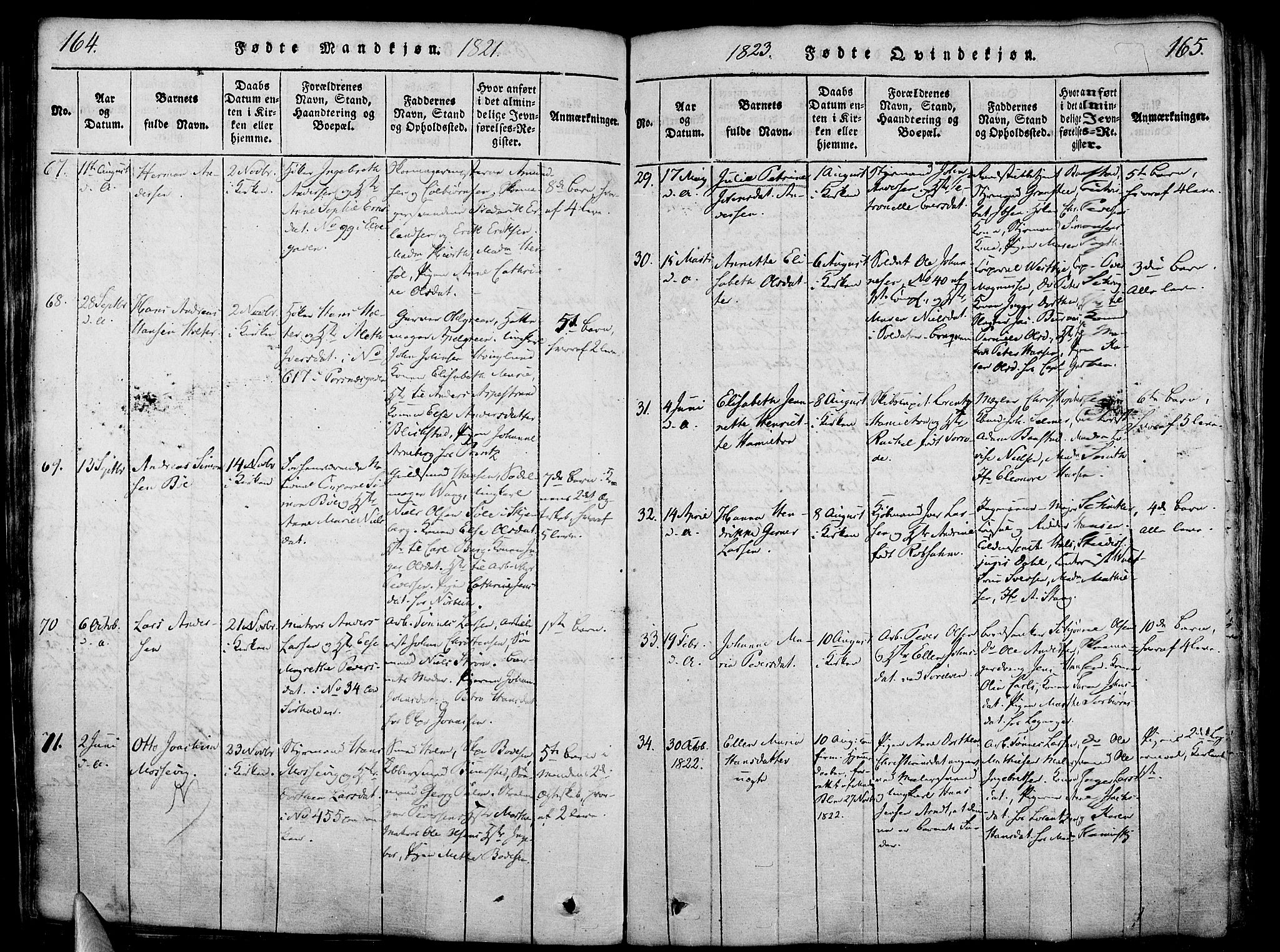Halden prestekontor Kirkebøker, AV/SAO-A-10909/F/Fa/L0003: Ministerialbok nr. I 3, 1815-1834, s. 164-165