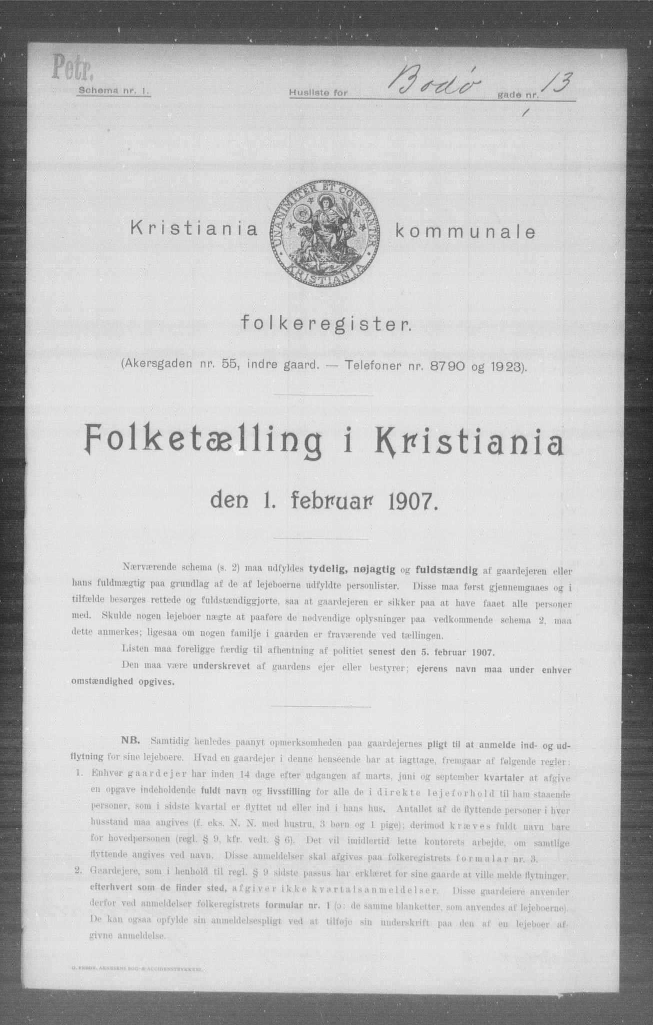 OBA, Kommunal folketelling 1.2.1907 for Kristiania kjøpstad, 1907, s. 3552