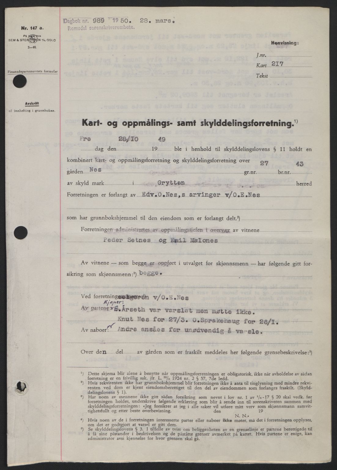 Romsdal sorenskriveri, SAT/A-4149/1/2/2C: Pantebok nr. A33, 1950-1950, Dagboknr: 989/1950