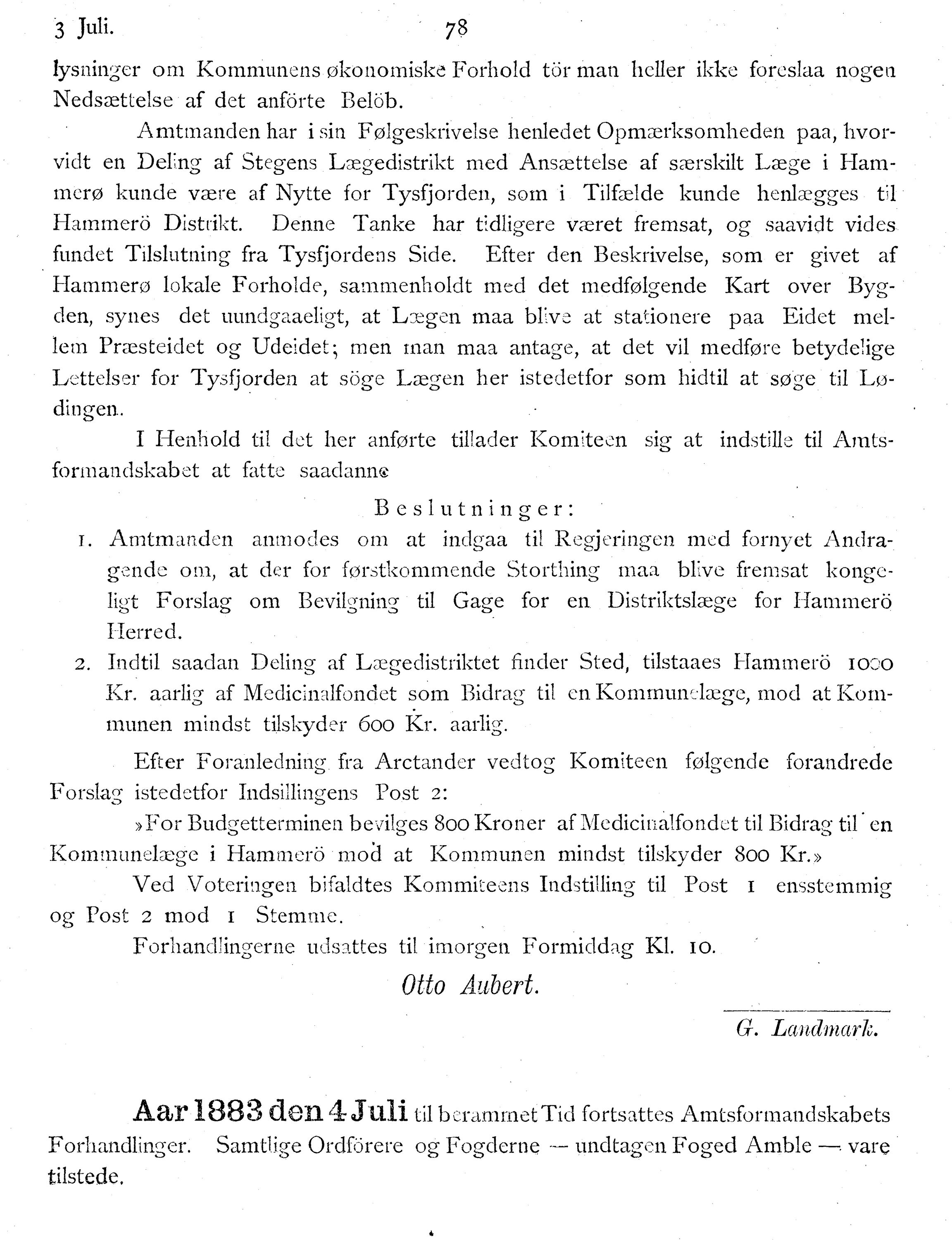 Nordland Fylkeskommune. Fylkestinget, AIN/NFK-17/176/A/Ac/L0014: Fylkestingsforhandlinger 1881-1885, 1881-1885, s. 78