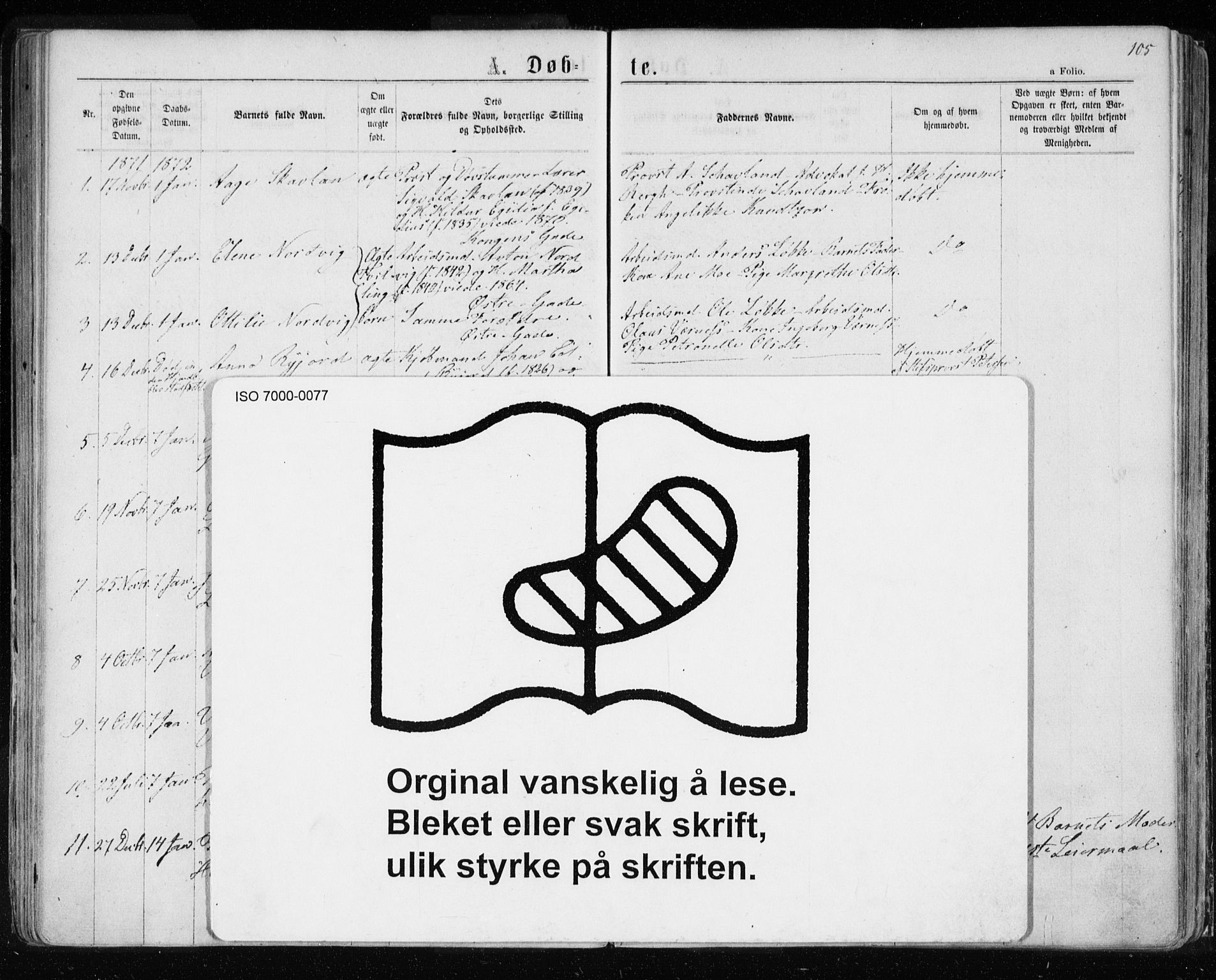 Ministerialprotokoller, klokkerbøker og fødselsregistre - Sør-Trøndelag, AV/SAT-A-1456/601/L0054: Ministerialbok nr. 601A22, 1866-1877, s. 105