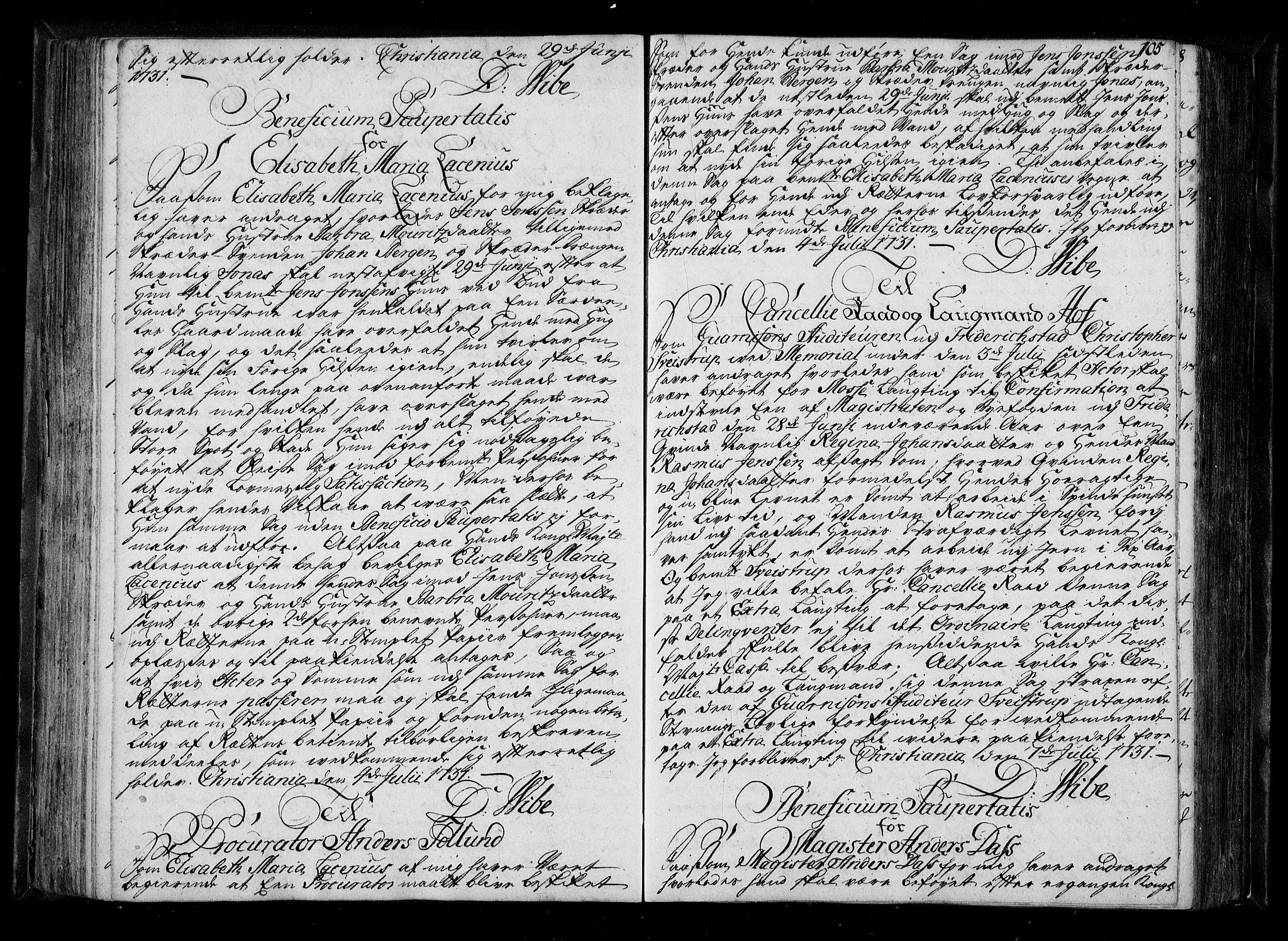 Stattholderembetet 1572-1771, RA/EA-2870/Be/L0011: Kopibok for beneficia paupertatis, 1726-1739, s. 104b-105a