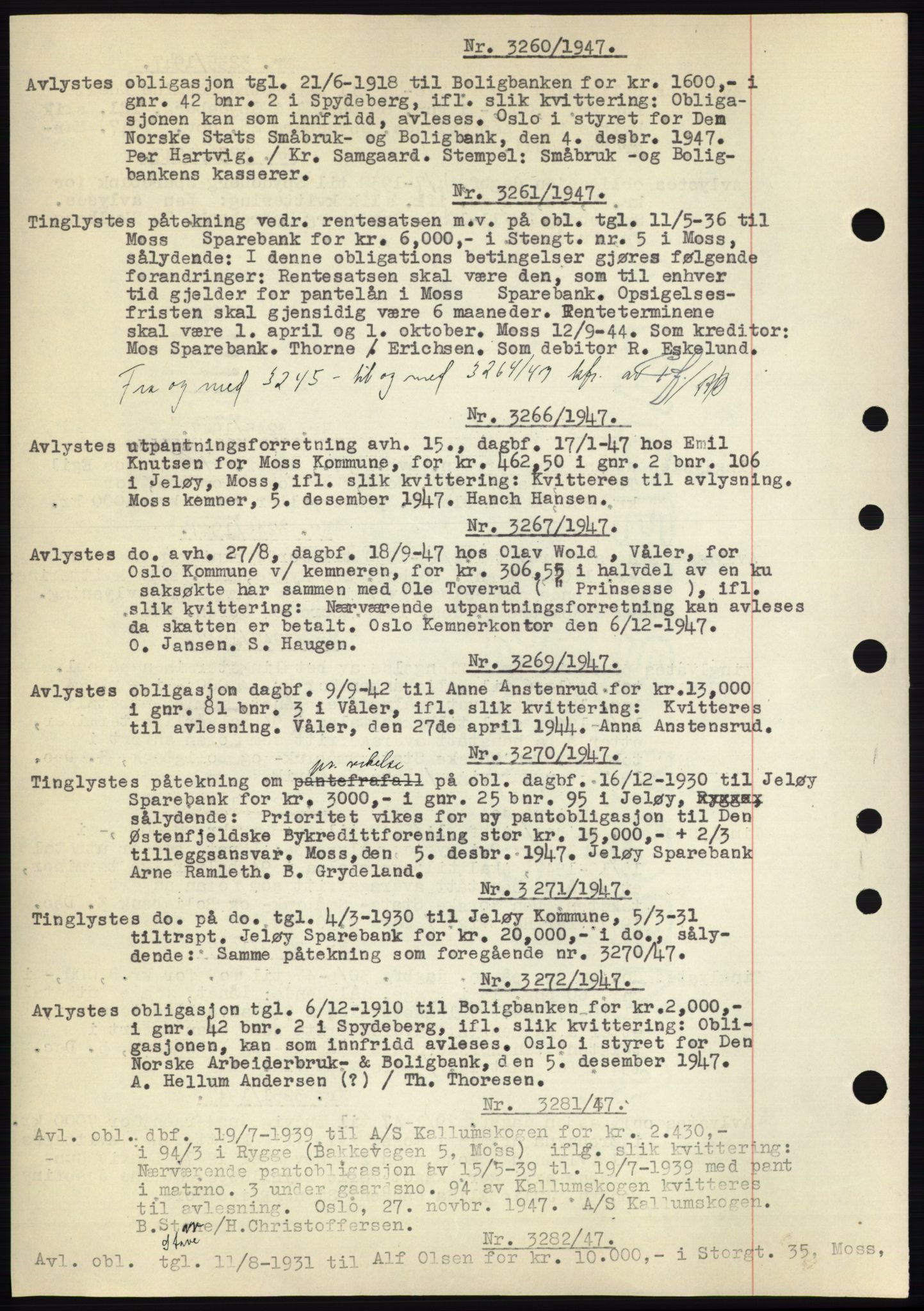 Moss sorenskriveri, SAO/A-10168: Pantebok nr. C10, 1938-1950, Dagboknr: 3260/1947