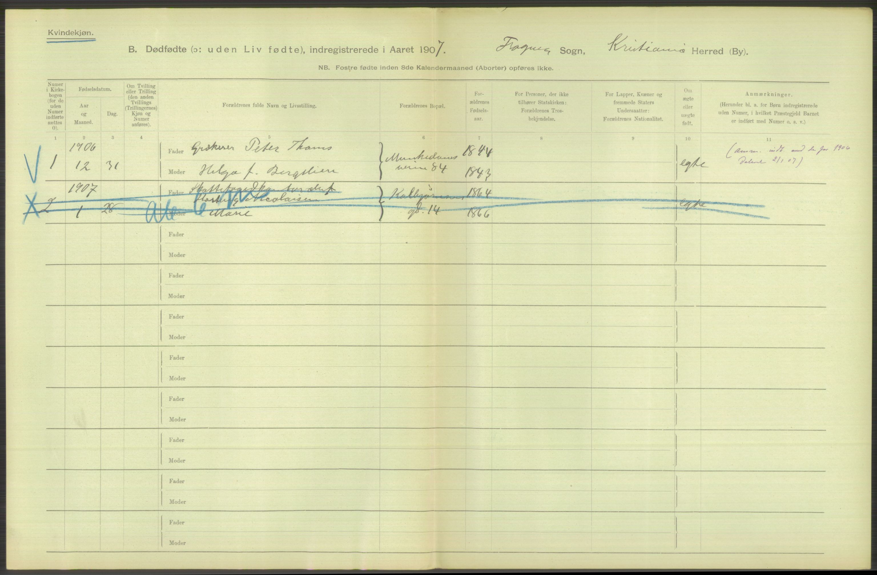 Statistisk sentralbyrå, Sosiodemografiske emner, Befolkning, RA/S-2228/D/Df/Dfa/Dfae/L0010: Kristiania: Døde, dødfødte, 1907, s. 136