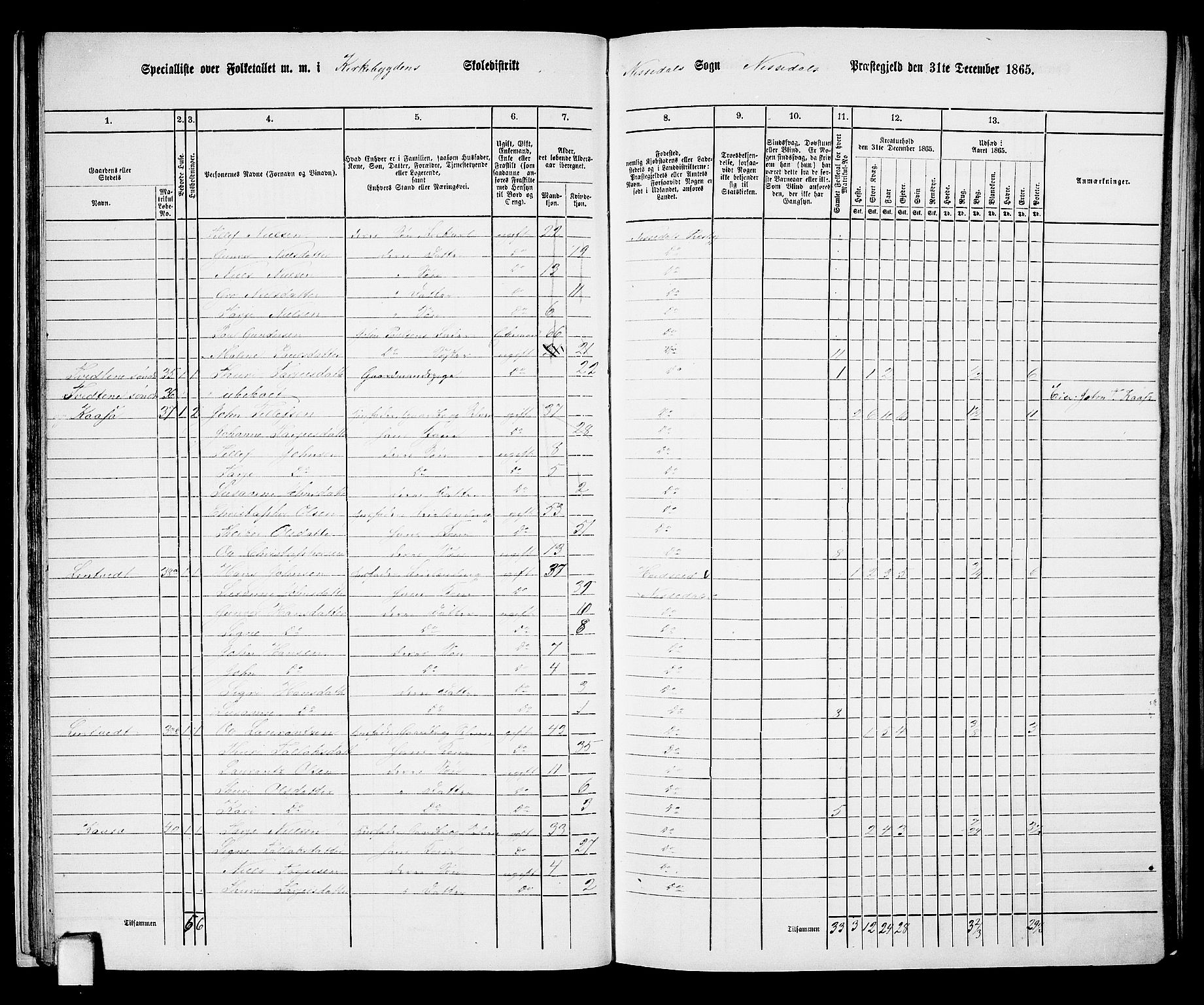 RA, Folketelling 1865 for 0830P Nissedal prestegjeld, 1865, s. 28