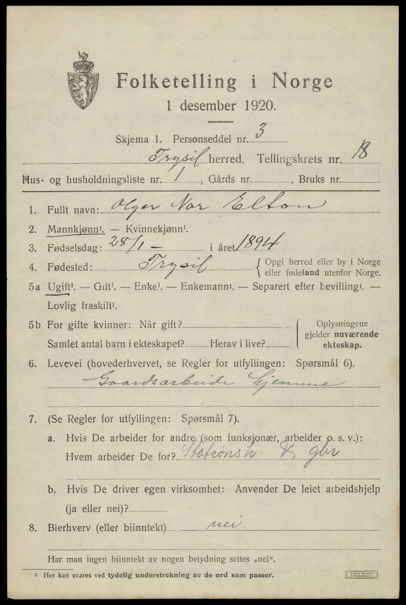 SAH, Folketelling 1920 for 0428 Trysil herred, 1920, s. 11907