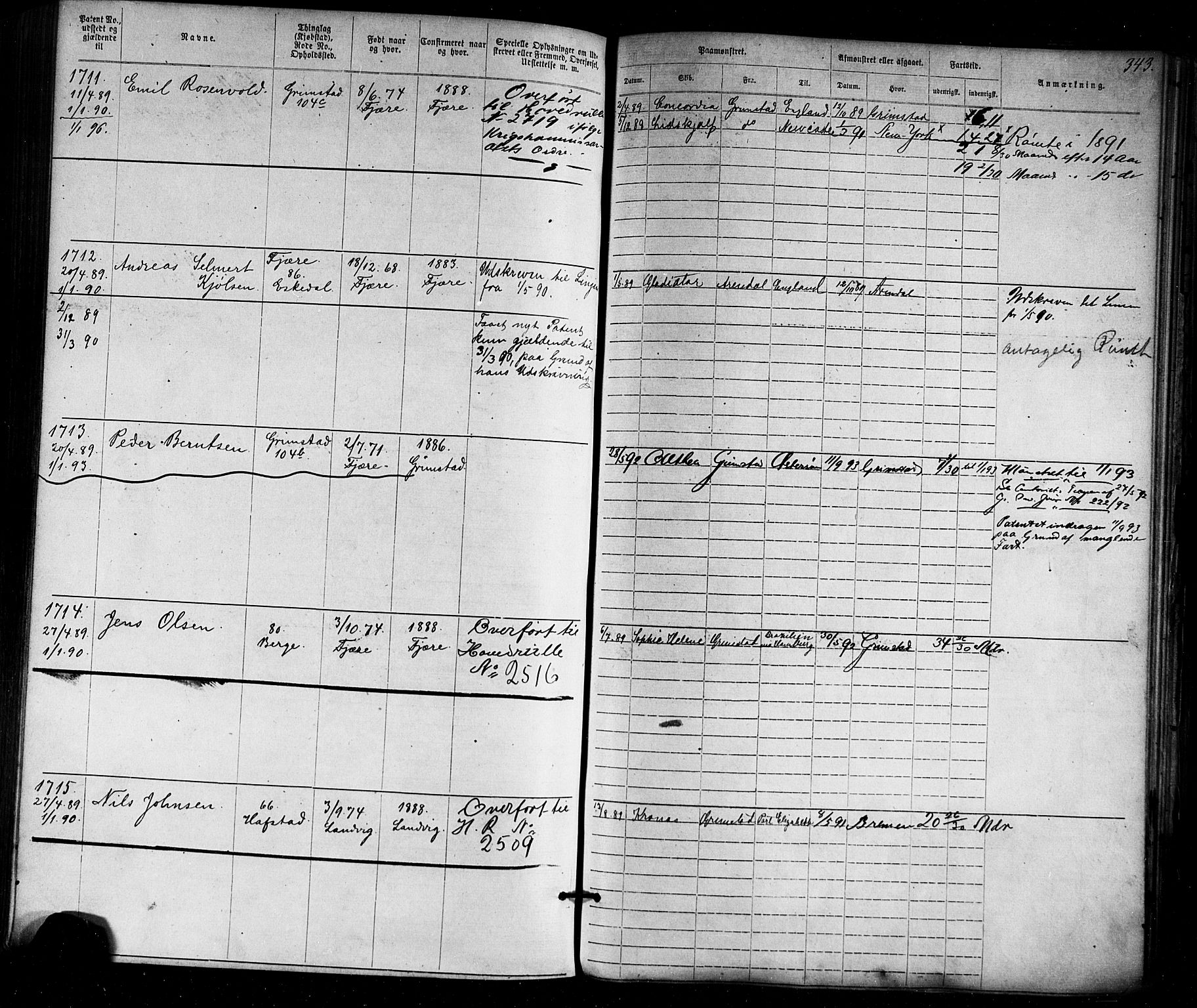 Grimstad mønstringskrets, AV/SAK-2031-0013/F/Fa/L0005: Annotasjonsrulle nr 1-1910 med register, V-18, 1870-1892, s. 382