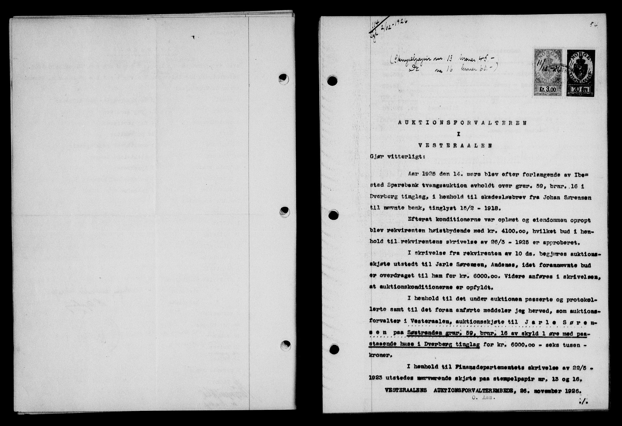 Vesterålen sorenskriveri, SAT/A-4180/1/2/2Ca/L0043: Pantebok nr. 36, 1926-1927, Tingl.dato: 02.12.1926